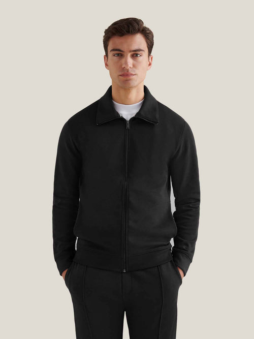 Black Interlock Zip Funnel Sweatshirt for Casual Wear