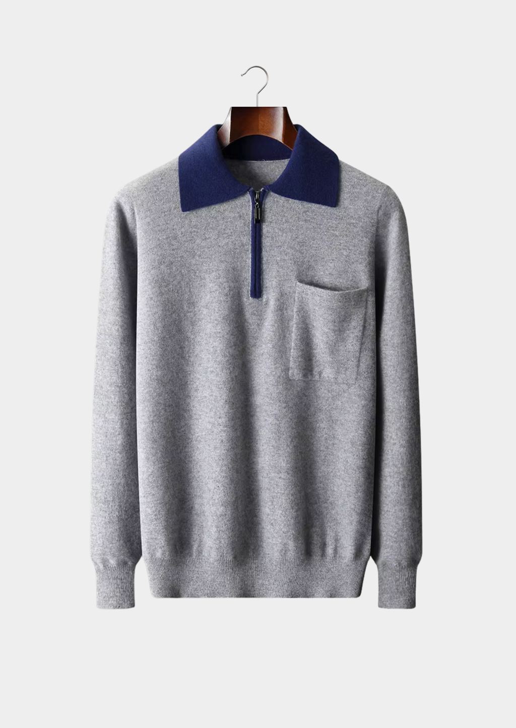 Cashmere Two-Tone Zipper Polo Shirt for Men - Luxurious Knitwear