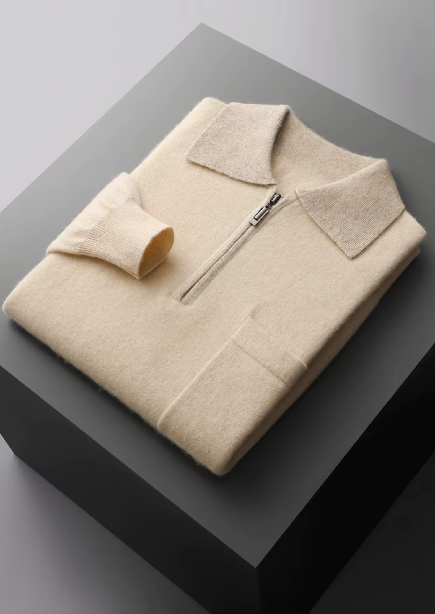 Cashmere Two-Tone Zipper Polo Shirt for Men - Luxurious Knitwear