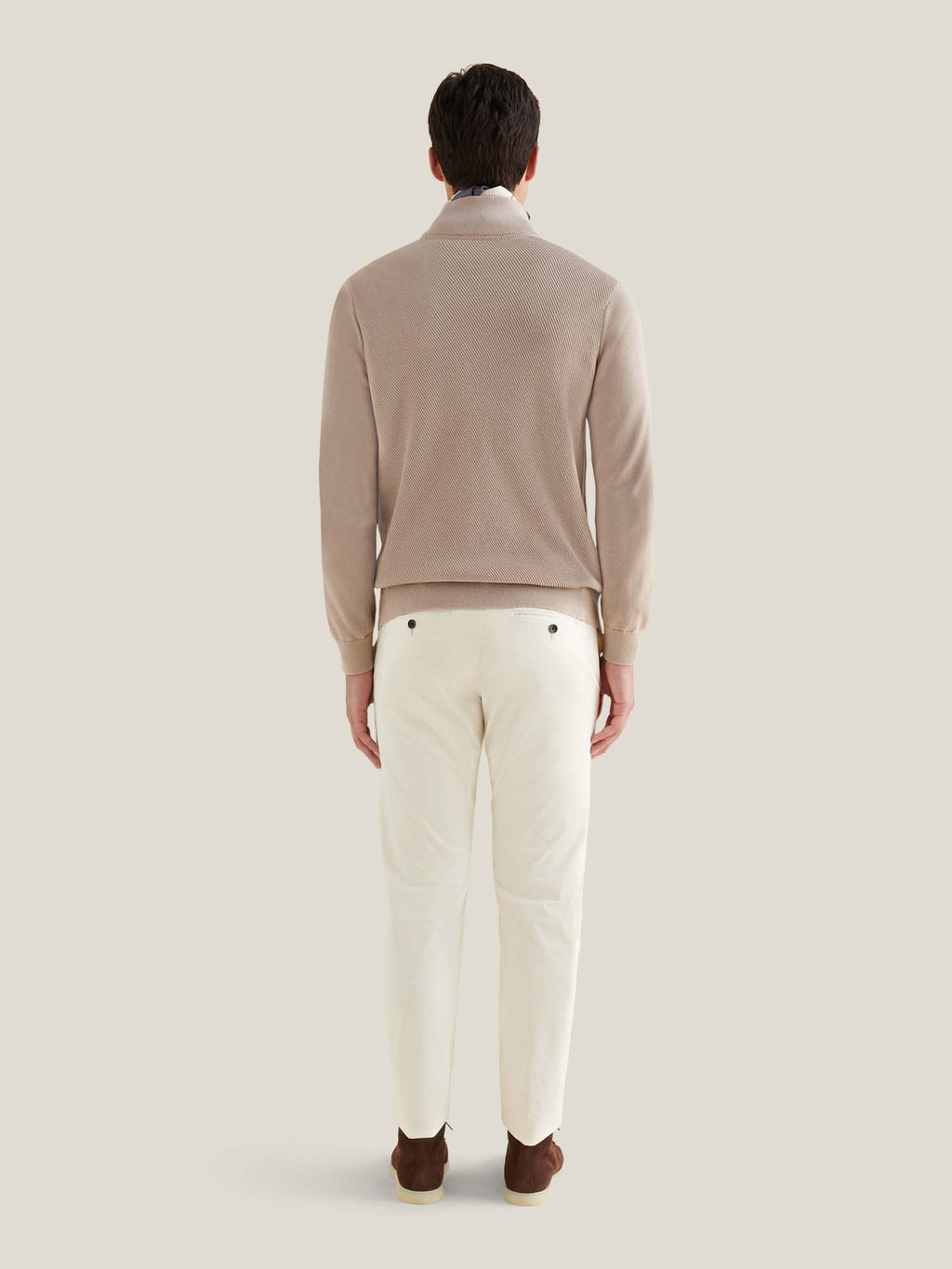 Cotton Blend Rib Knit ¼ Zip Pullover for Casual Wear in Simply Taupe
