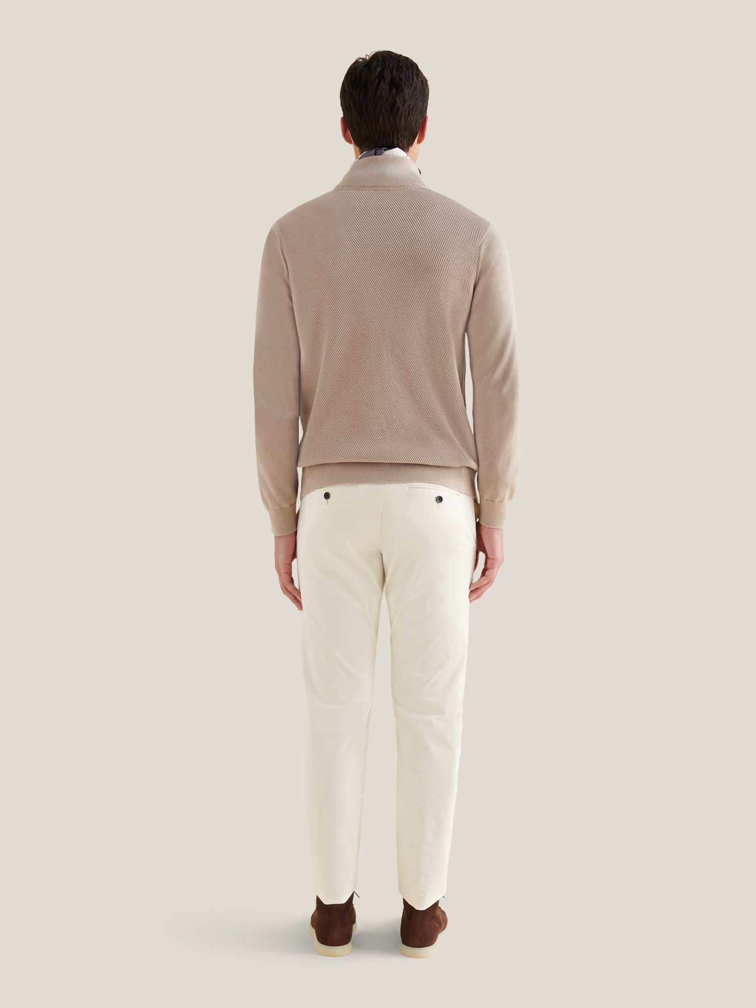 Cotton Blend Rib Knit ¼ Zip Pullover for Casual Wear in Simply Taupe