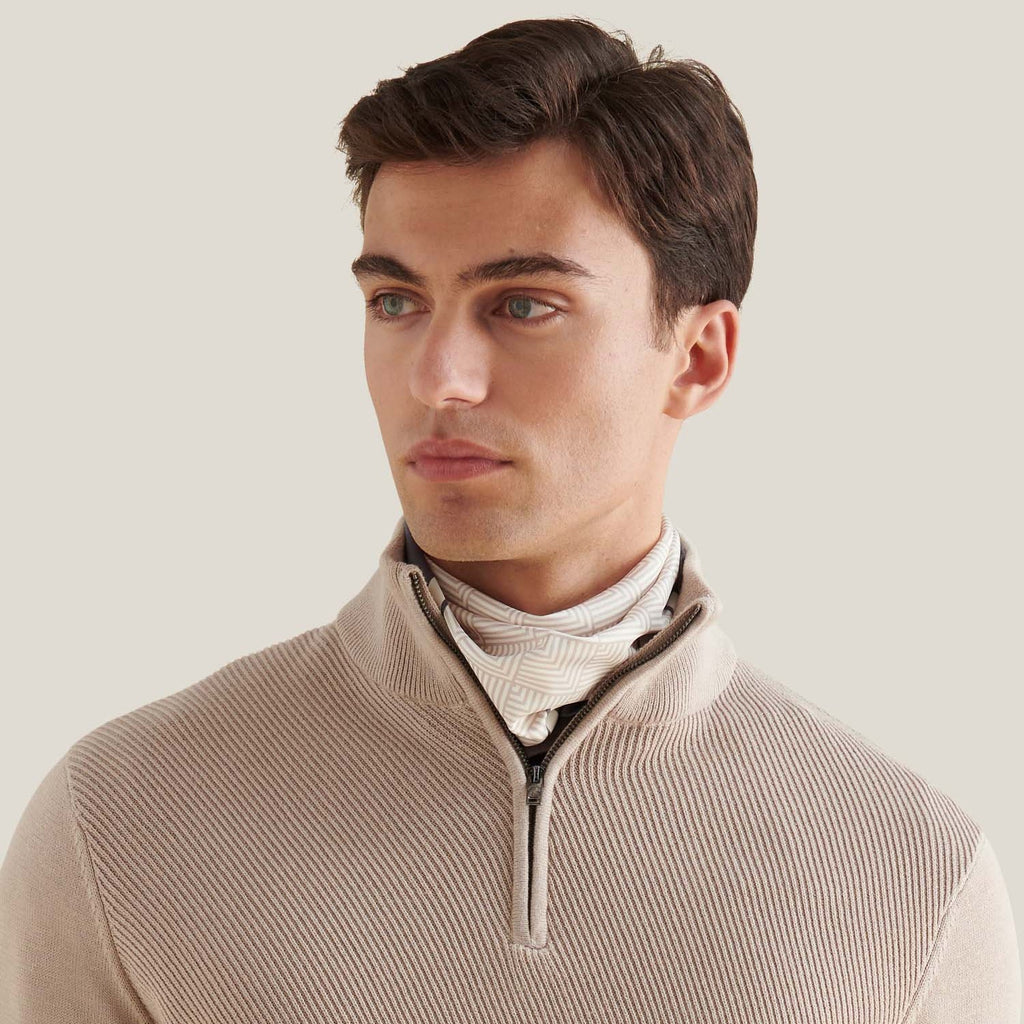 Cotton Blend Rib Knit ¼ Zip Pullover for Casual Wear in Simply Taupe
