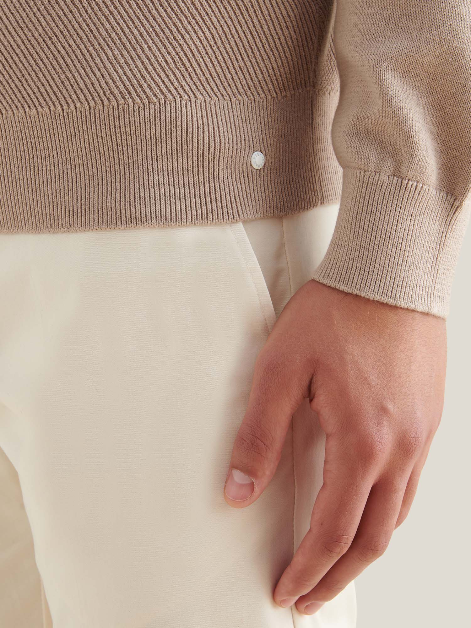 Cotton Blend Rib Knit ¼ Zip Pullover for Casual Wear in Simply Taupe