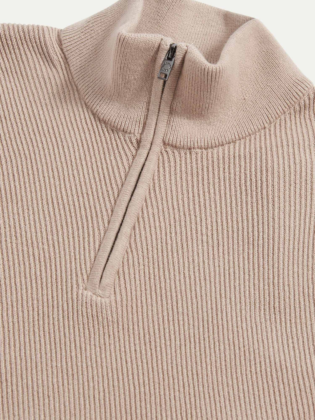 Cotton Blend Rib Knit ¼ Zip Pullover for Casual Wear in Simply Taupe