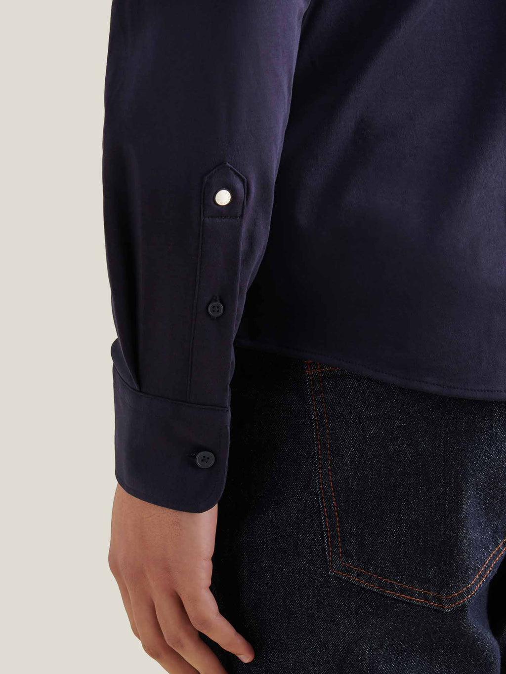 Dark Sapphire Navy Jersey Hidden-Button Shirt for Casual Wear