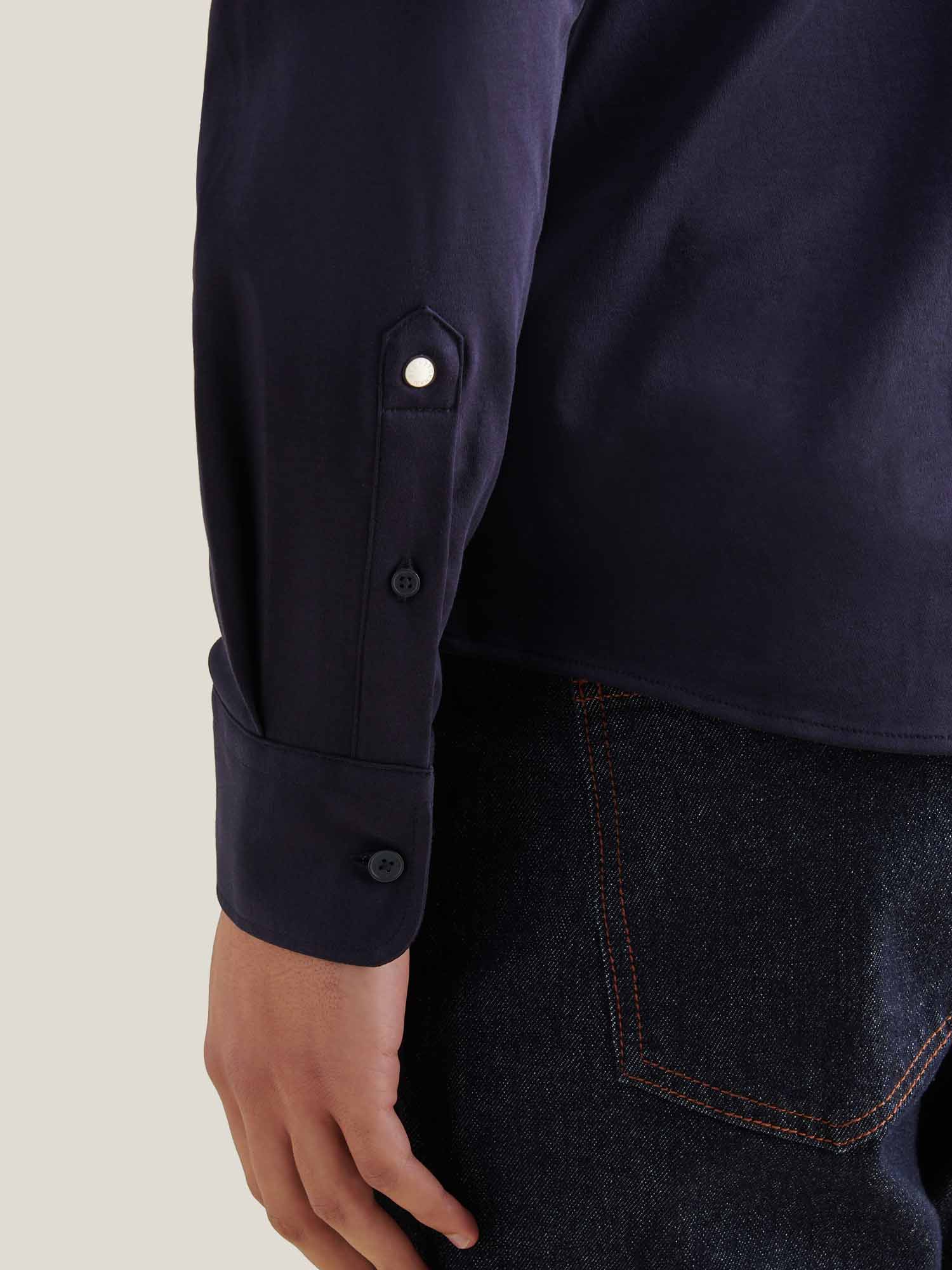 Dark Sapphire Navy Jersey Hidden-Button Shirt for Casual Wear