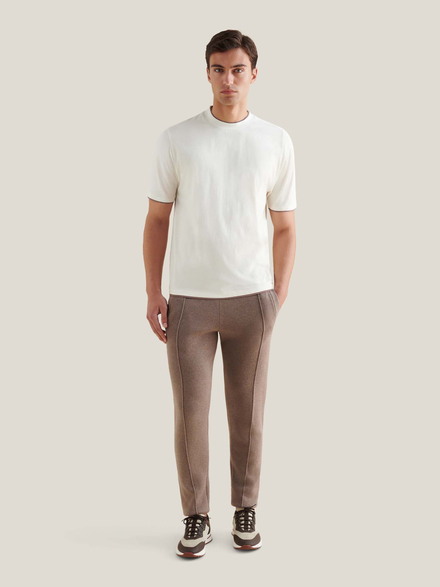 Double Layer T-Shirt in Egret - Soft Cotton Blend for Casual Wear