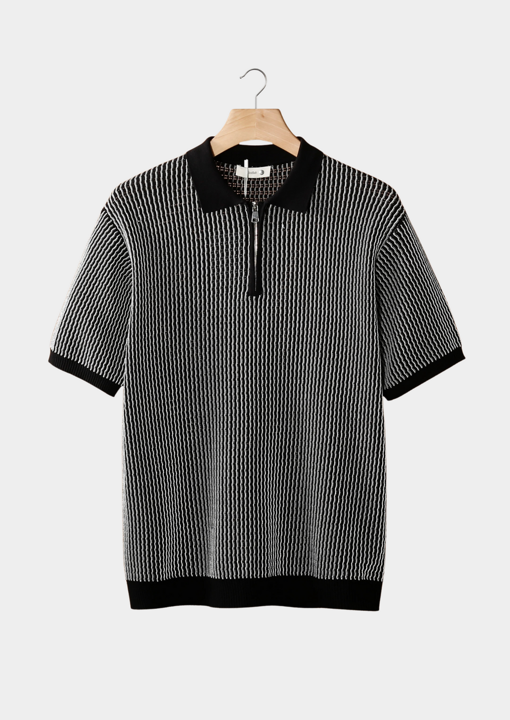 Geometric Textured Zipper Polo Shirt for Men - Casual Wear, Short Sleeve
