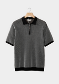 Geometric Textured Zipper Polo Shirt for Men - Casual Wear, Short Sleeve
