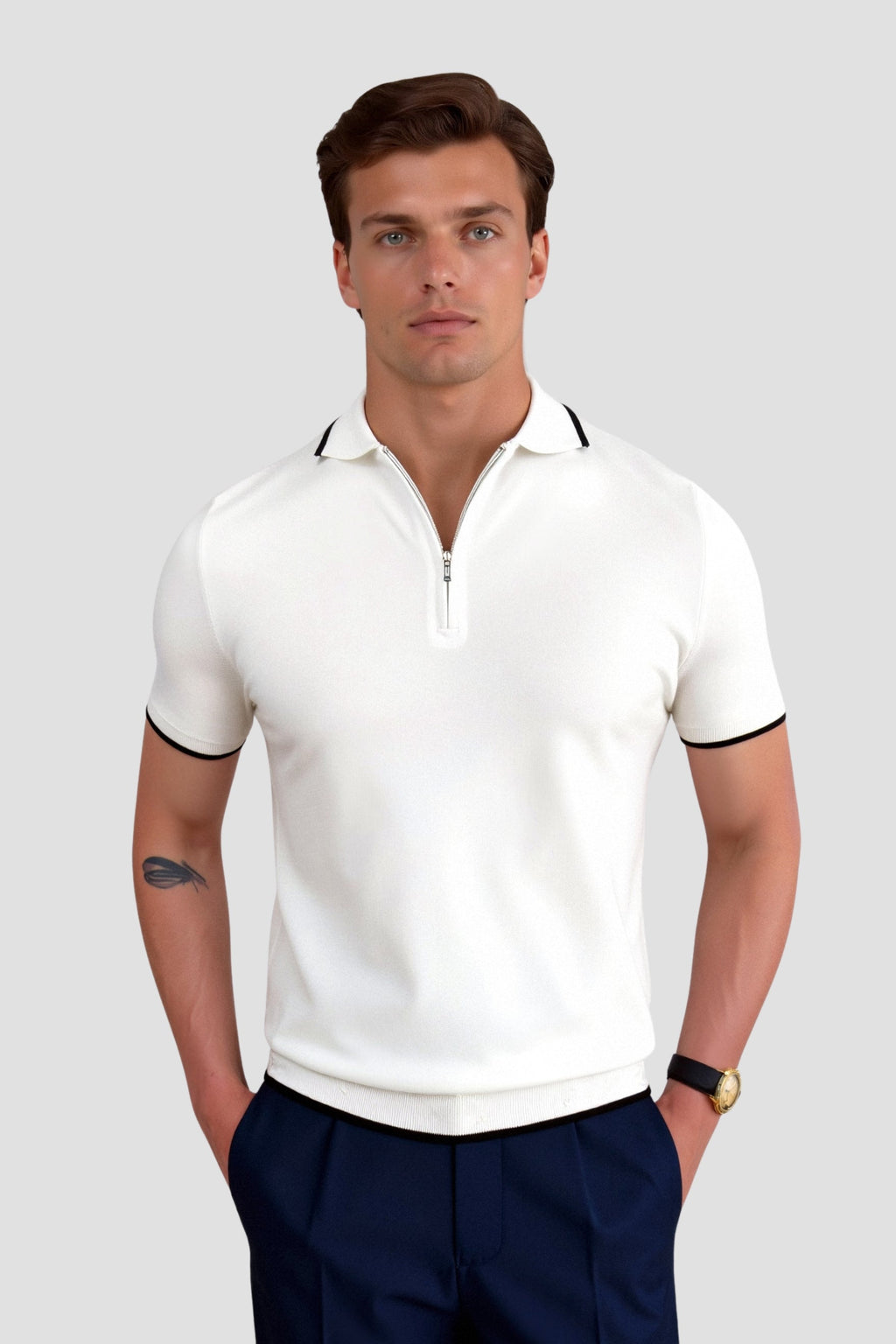 Knitted Quarter Zip Golf Polo Shirt for Men - Comfortable Performance Wear