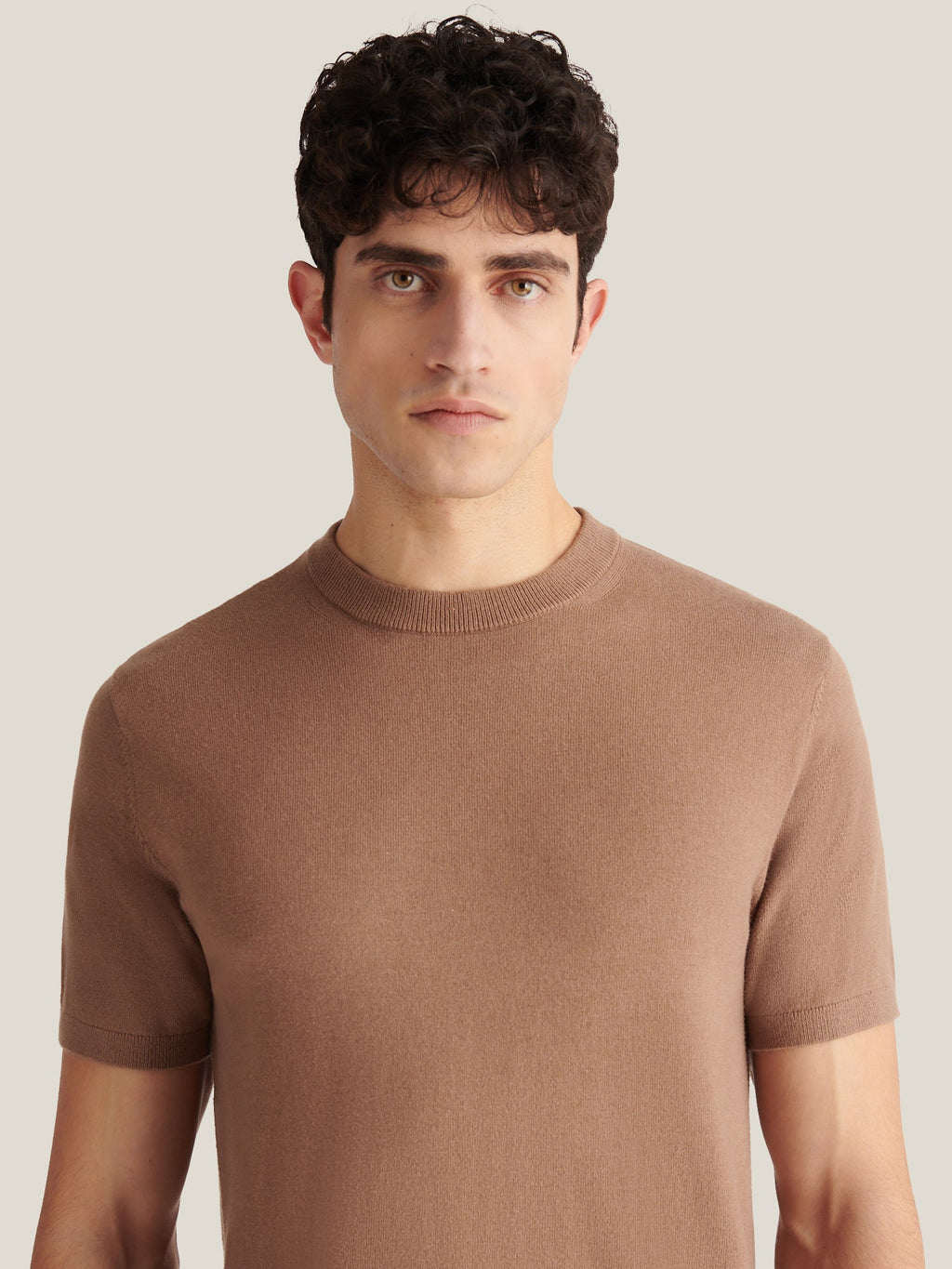 Knitted T-Shirt in Caribou Color - Soft Cotton Casual Wear for Everyday Use