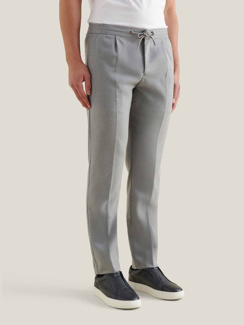Light Grey Marl Flannel Drawstring Trousers for Casual Wear