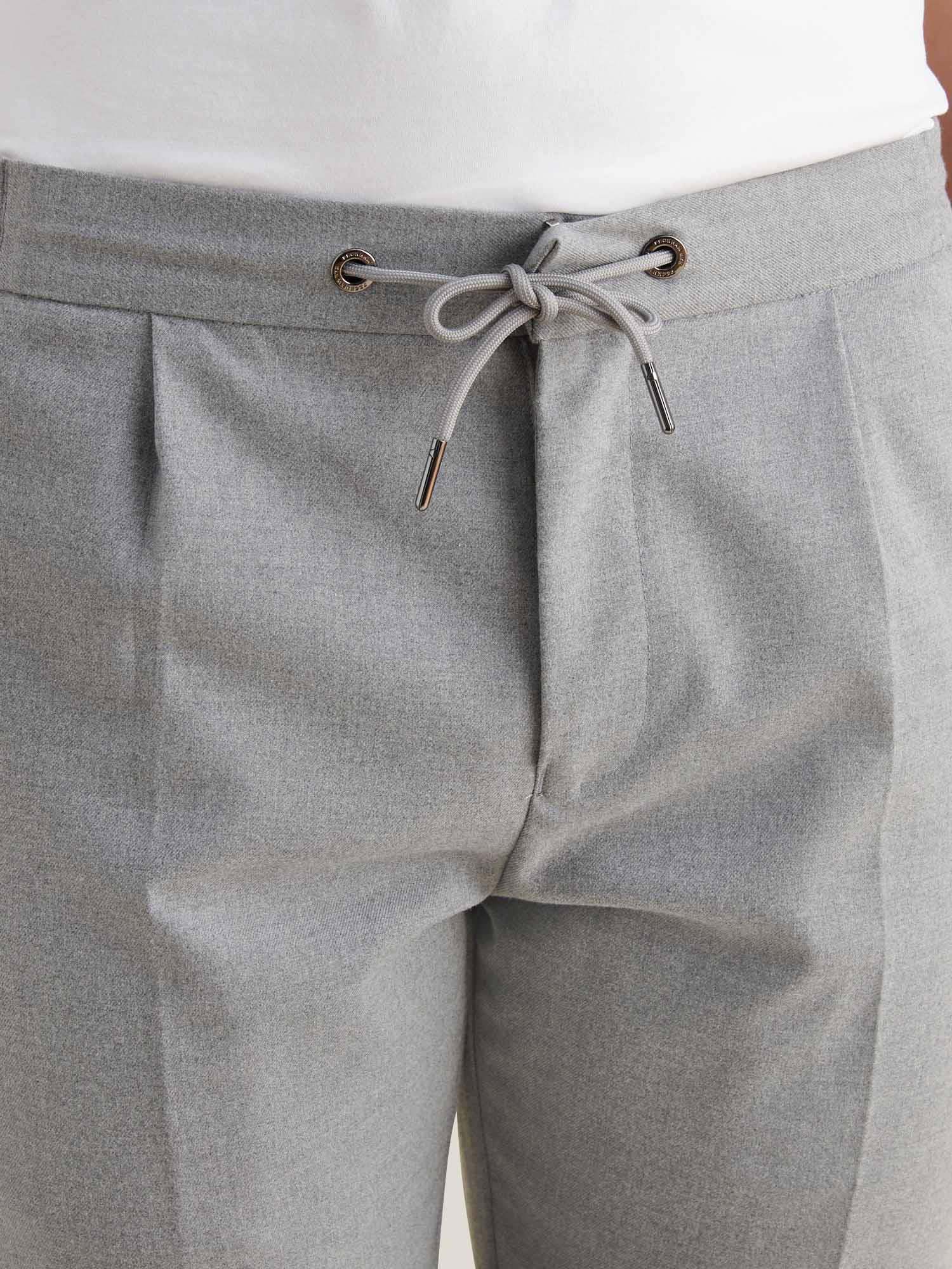 Light Grey Marl Flannel Drawstring Trousers for Casual Wear