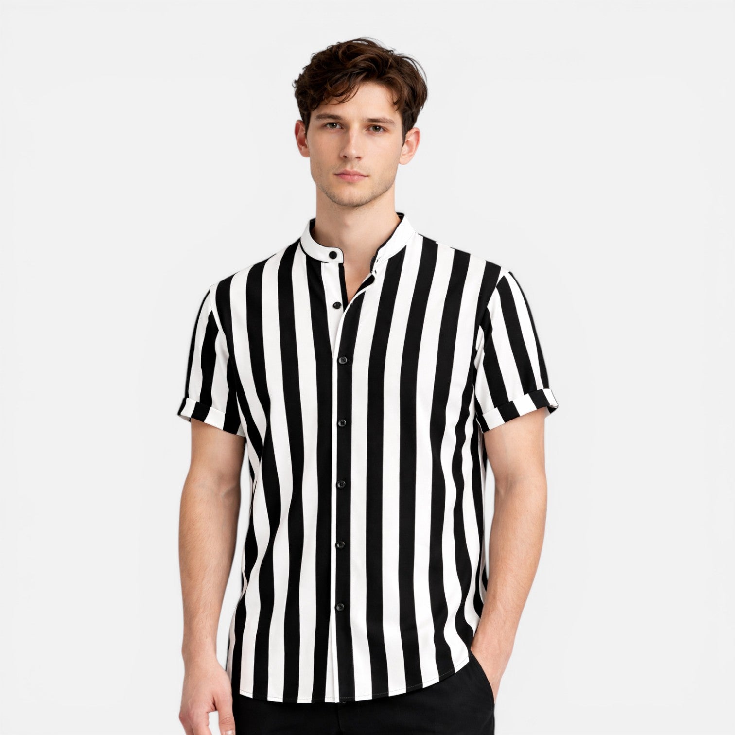 Lightweight Vertical Stripe Slim Fit Summer Shirt for Men
