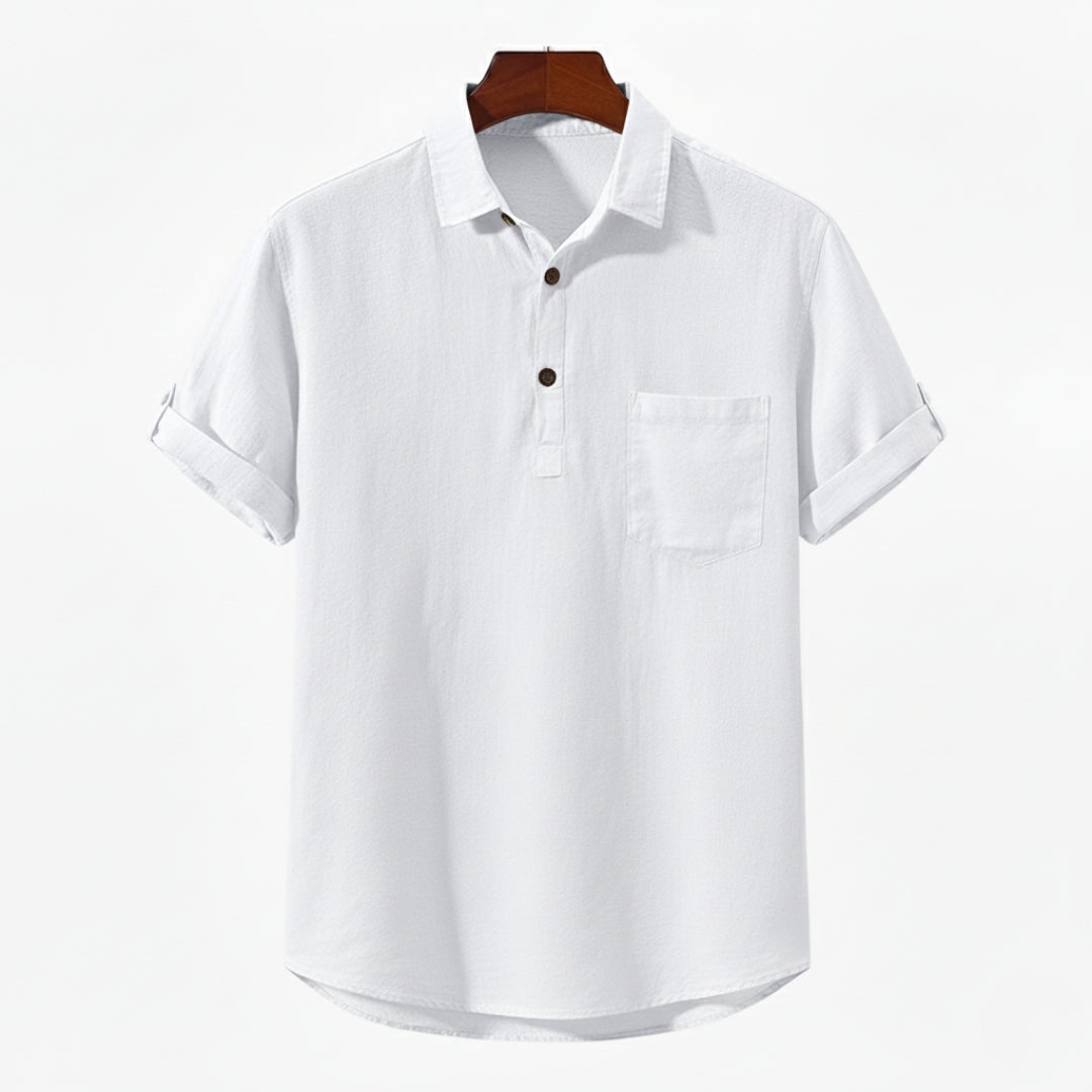 Linen Polo Shirt for Men - Casual Short Sleeve Top for Warm Weather Wear