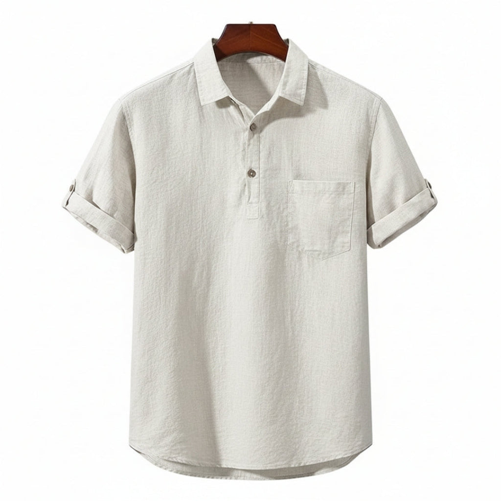Linen Polo Shirt for Men - Casual Short Sleeve Top for Warm Weather Wear