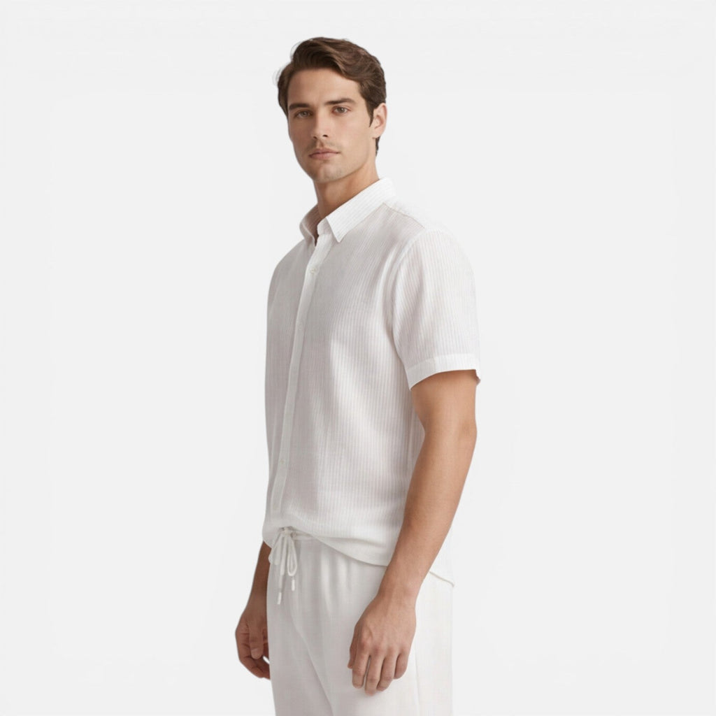 Men's Casual Short Sleeve Shirt and Pants Set - Lightweight Cotton Outfit
