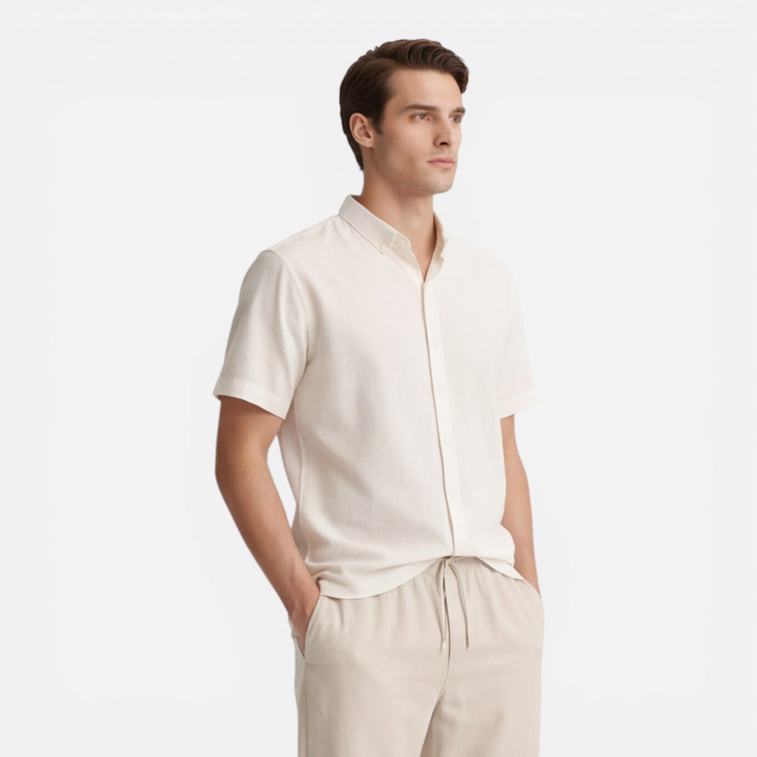 Men's Casual Short Sleeve Shirt and Pants Set - Lightweight Cotton Outfit