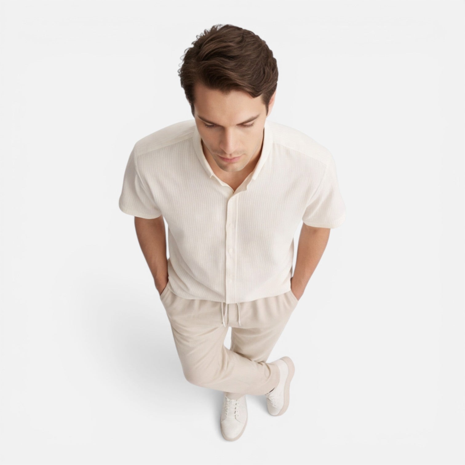 Men's Casual Short Sleeve Shirt and Pants Set - Lightweight Cotton Outfit