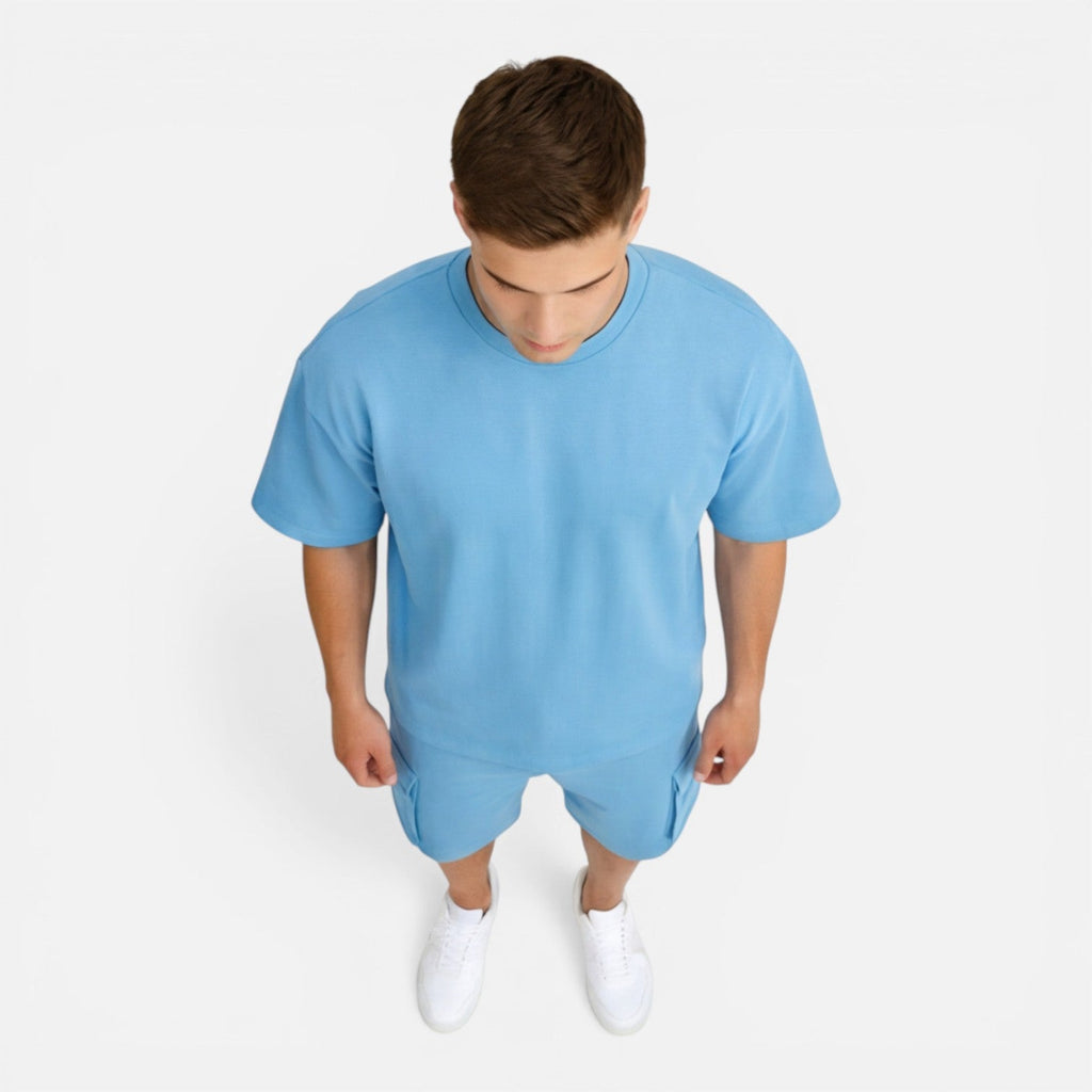 Men’s Casual Summer T-Shirt and Cargo Shorts Set - Comfortable Cotton Outfit