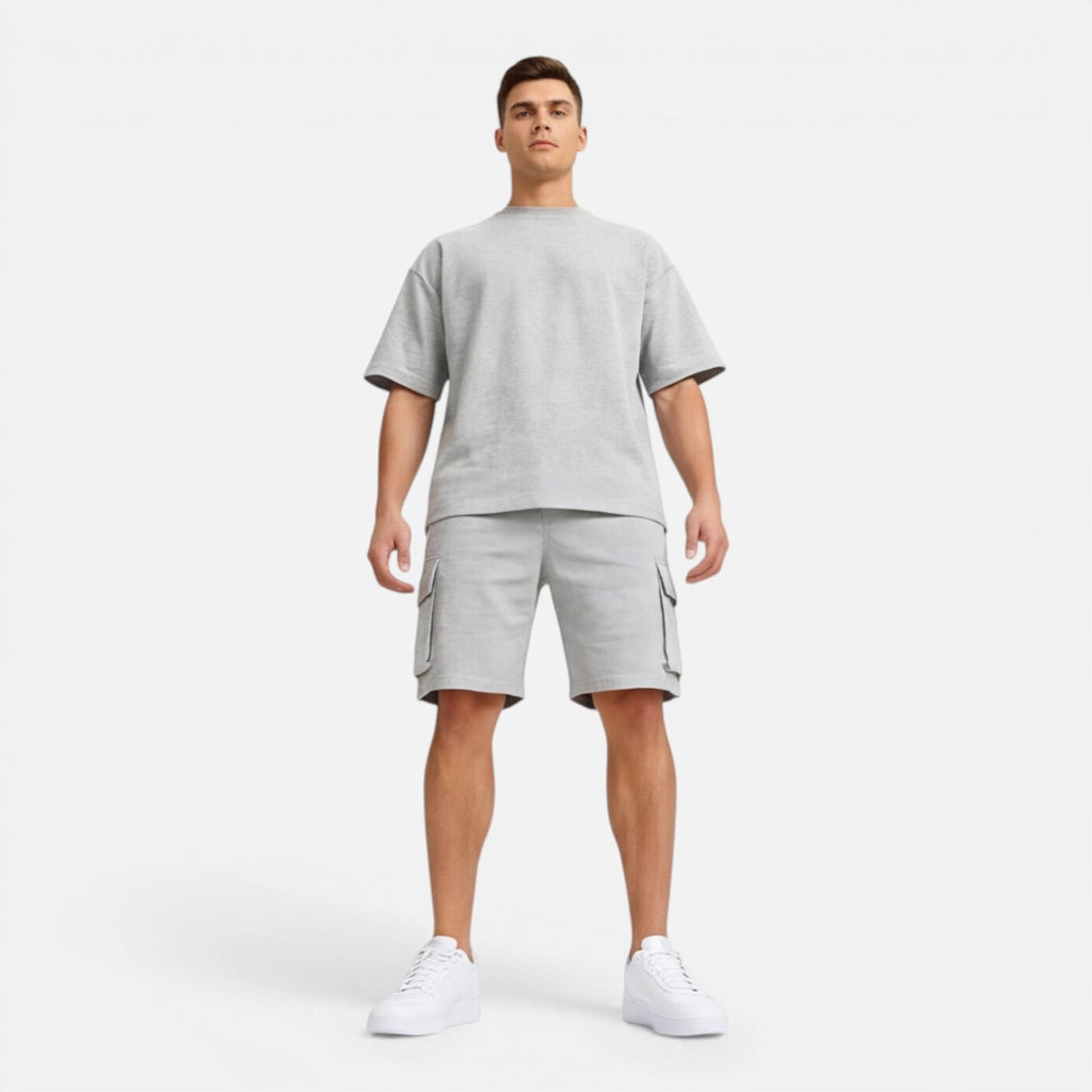 Men’s Casual Summer T-Shirt and Cargo Shorts Set - Comfortable Cotton Outfit