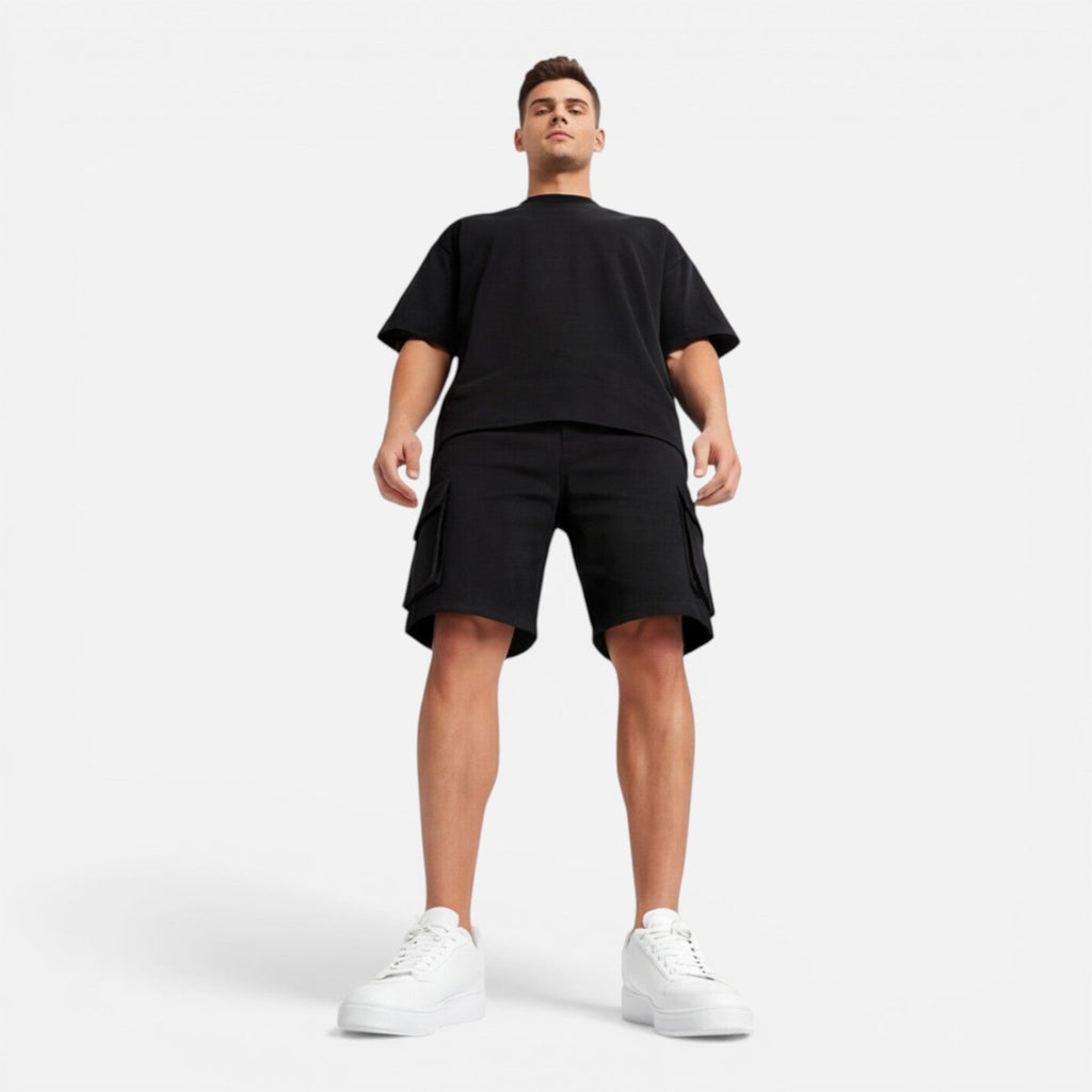 Men’s Casual Summer T-Shirt and Cargo Shorts Set - Comfortable Cotton Outfit