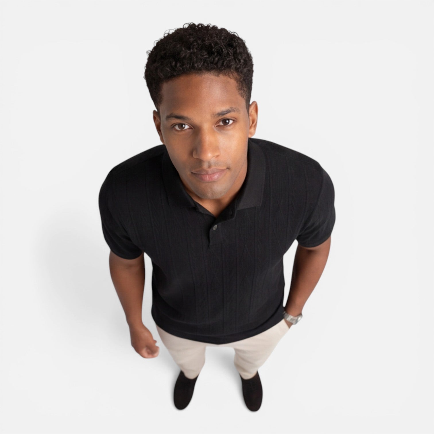Men's Jacquard Knit Polo Shirt | Breathable Slim Fit Casual Wear
