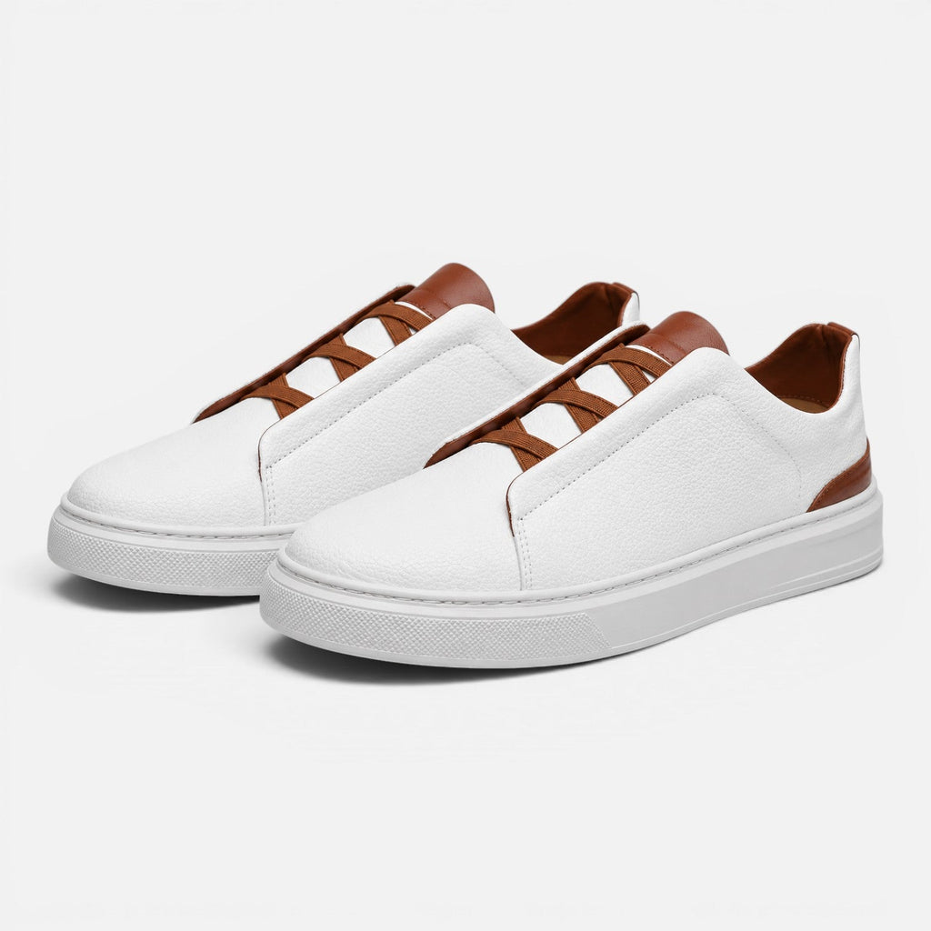 Men's Leather Sneakers with Elastic Laces | Non-Slip Comfortable Casual Shoes