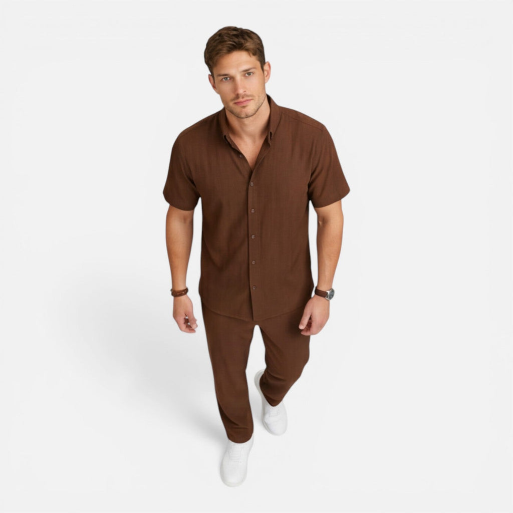 Men's Lightweight Co-Ord Set - Short Sleeve Shirt and Trousers for Casual Wear