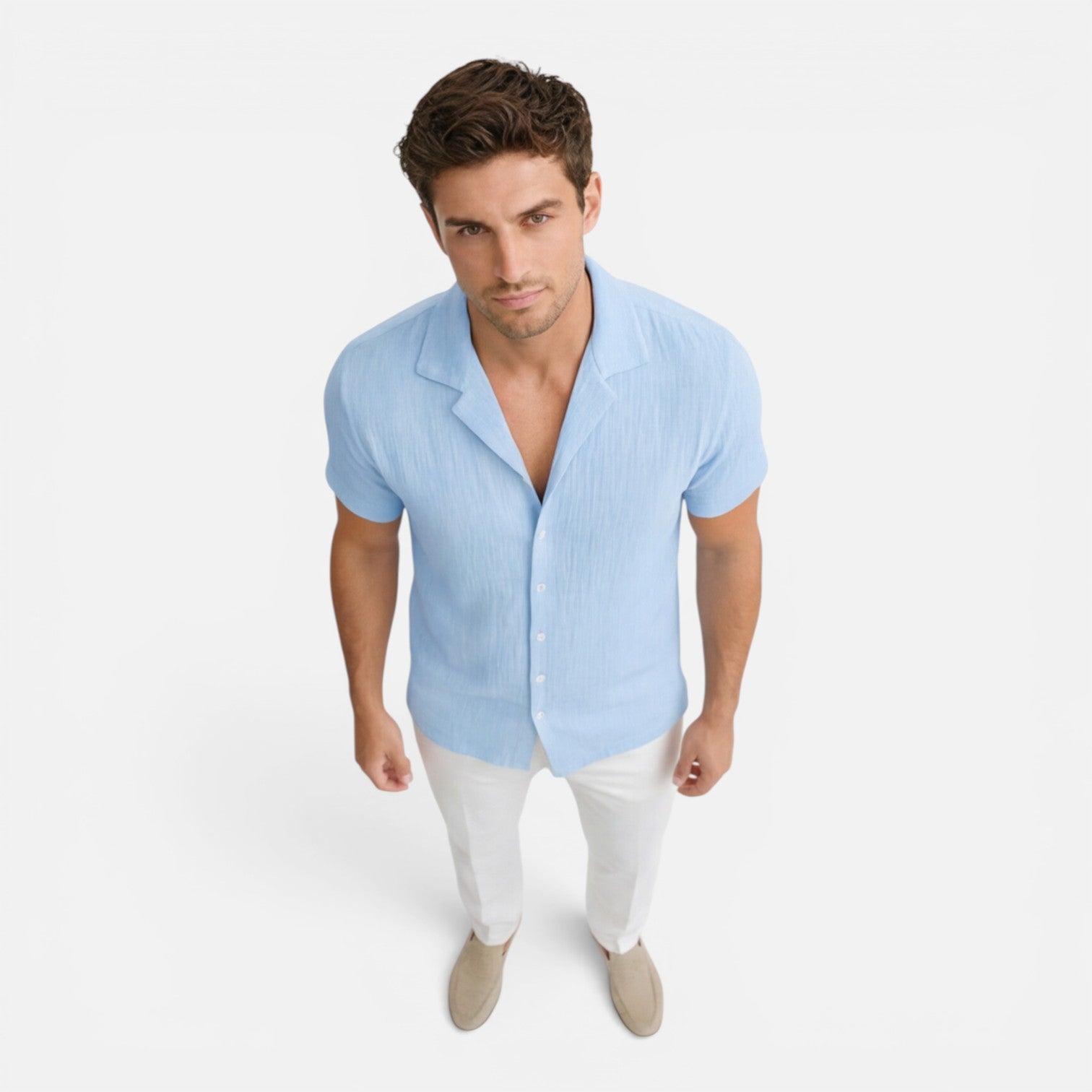 Men's Lightweight Linen Cotton Blend Short Sleeve Shirt - Breathable Casual Wear