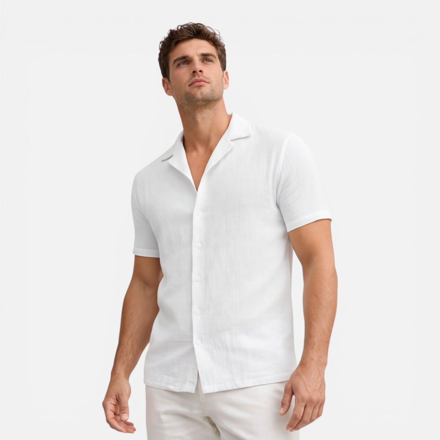Men's Lightweight Linen Cotton Blend Short Sleeve Shirt - Breathable Casual Wear