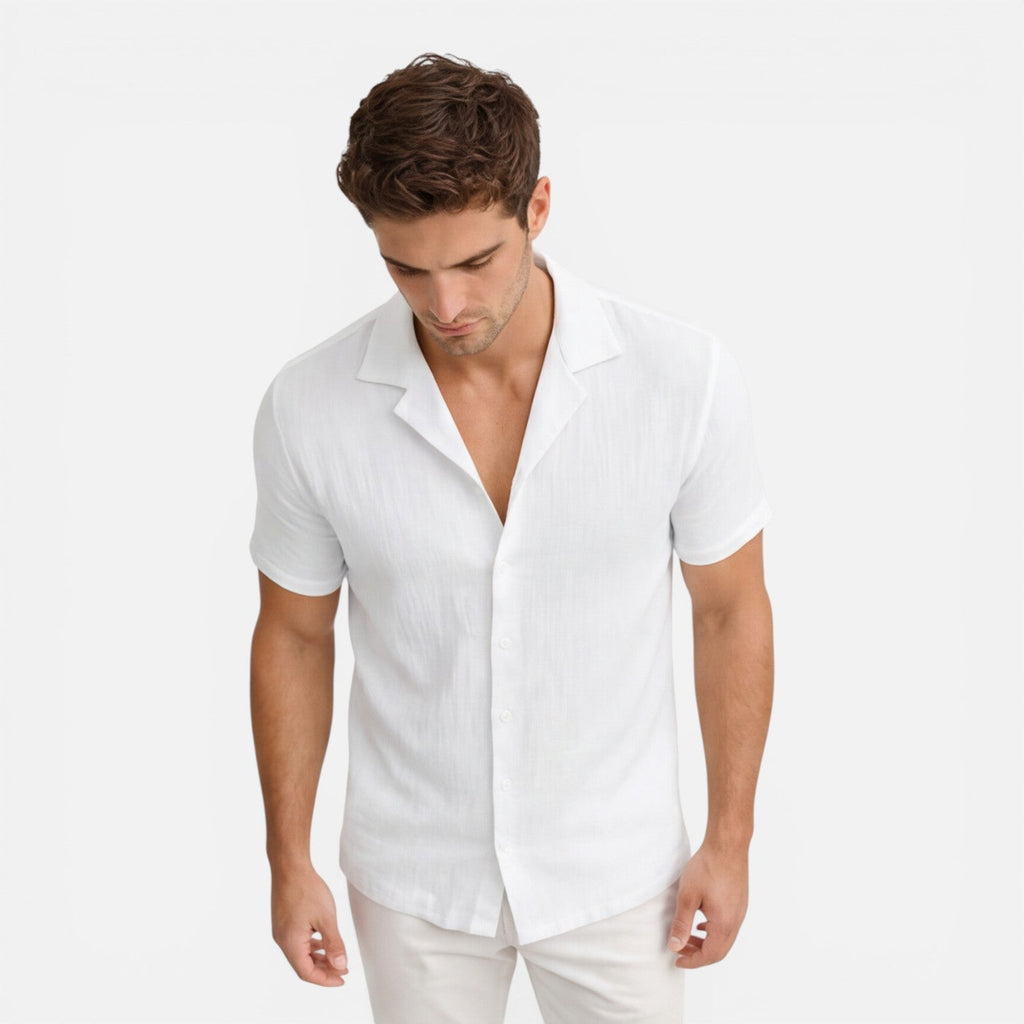 Men's Lightweight Linen Cotton Blend Short Sleeve Shirt - Breathable Casual Wear