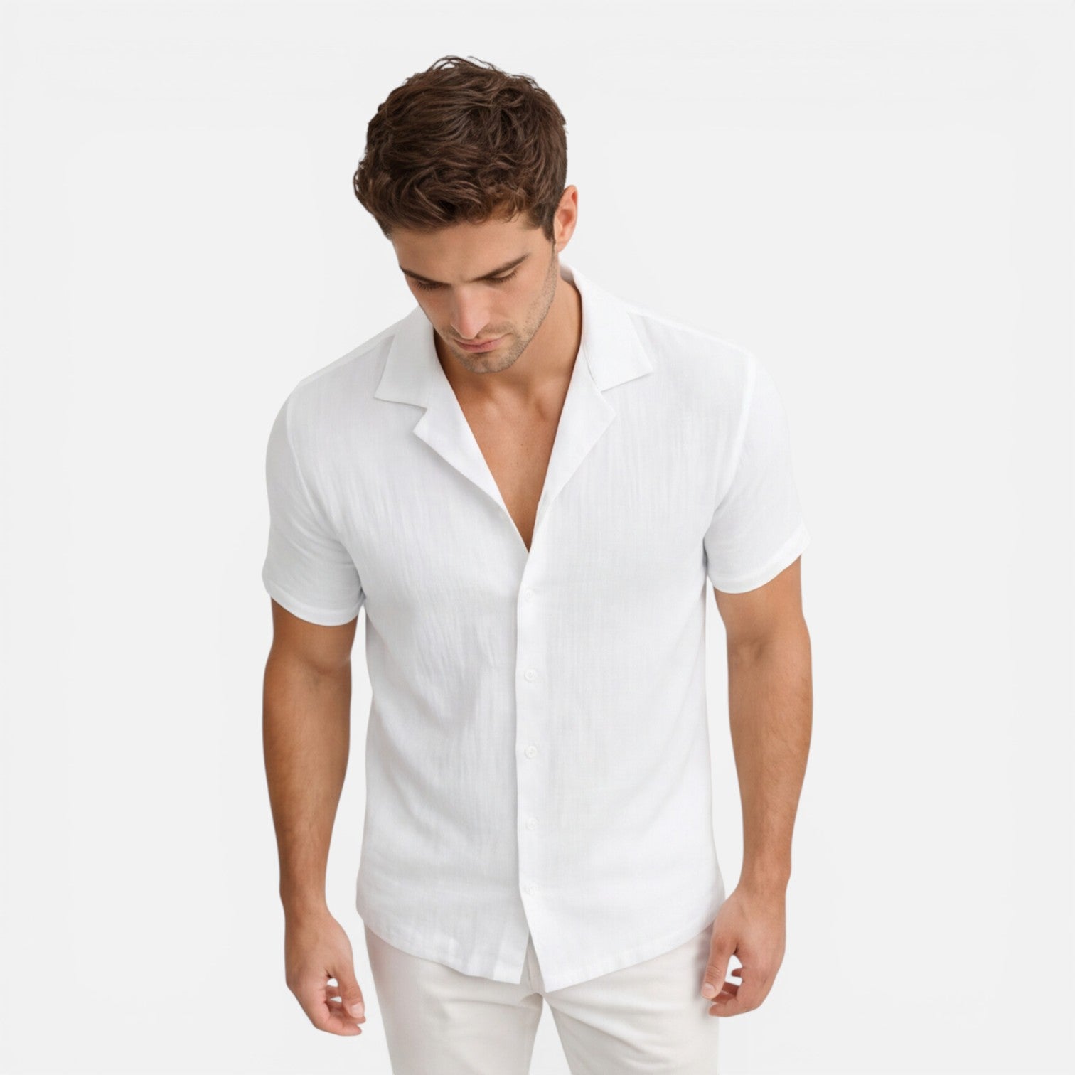 Men's Lightweight Linen Cotton Blend Short Sleeve Shirt - Breathable Casual Wear