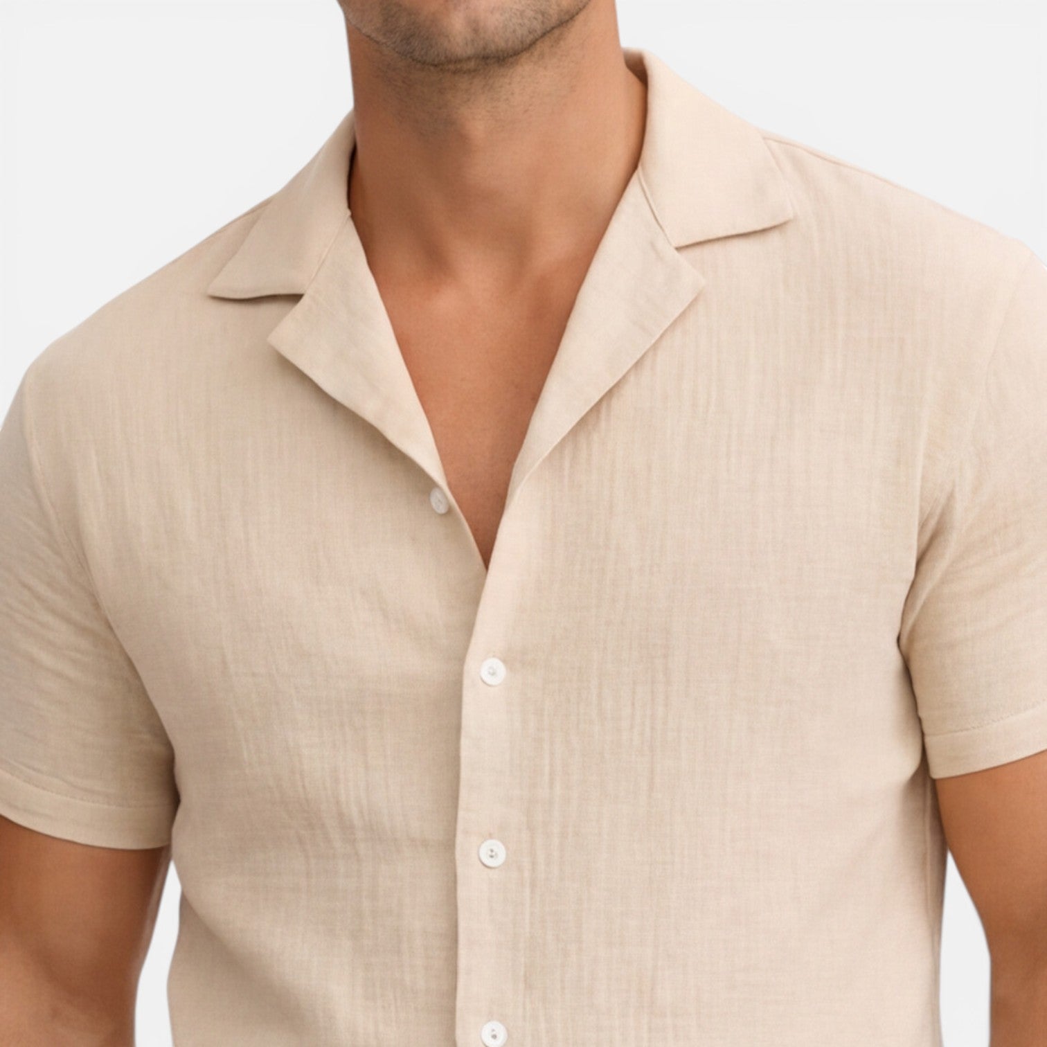 Men's Lightweight Linen Cotton Blend Short Sleeve Shirt - Breathable Casual Wear