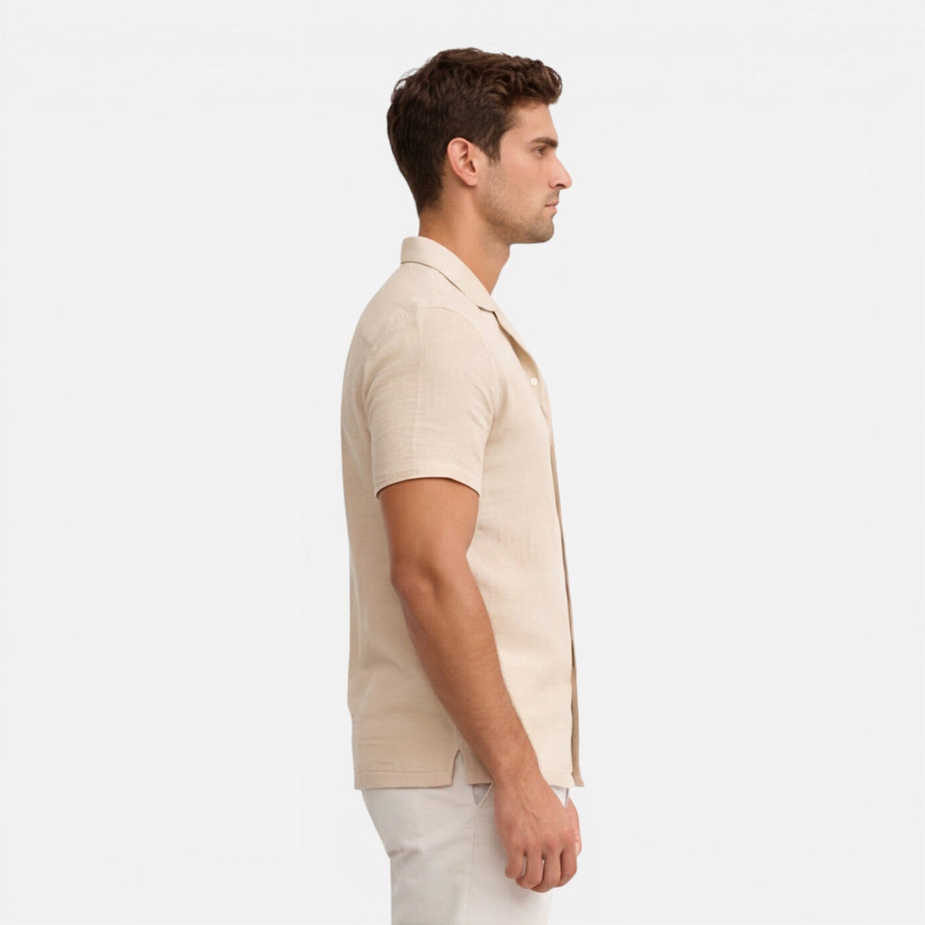 Men's Lightweight Linen Cotton Blend Short Sleeve Shirt - Breathable Casual Wear