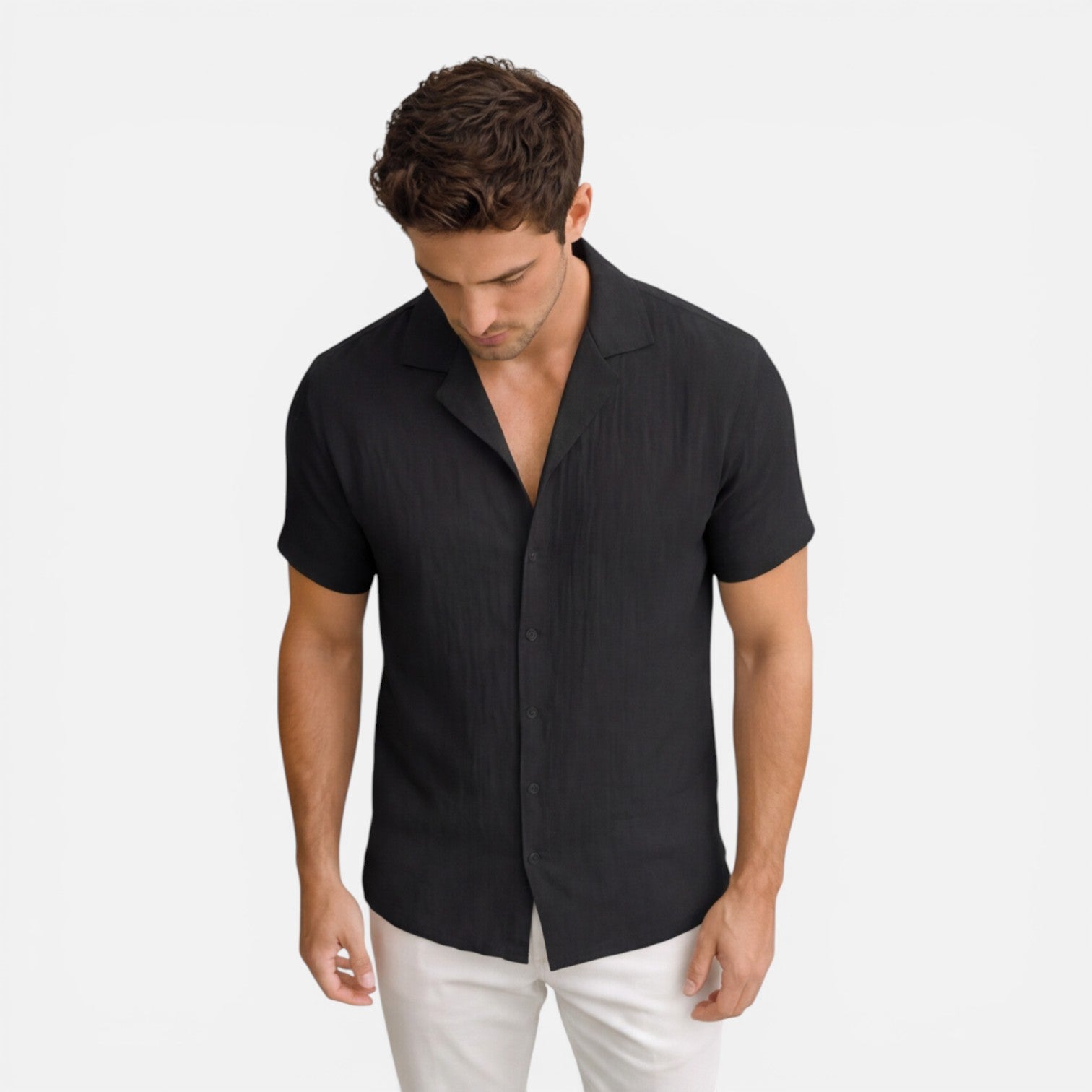 Men's Lightweight Linen Cotton Blend Short Sleeve Shirt - Breathable Casual Wear