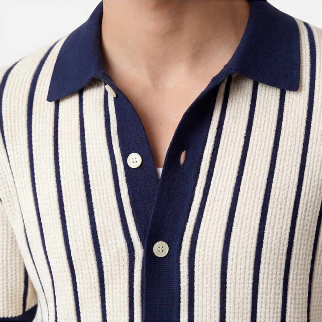Men's Lightweight Striped Knit Polo Shirt | Classic Fit for Summer Wear