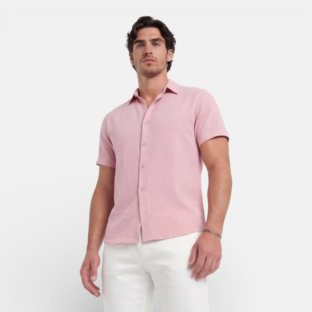 Men's Linen Cotton Blend Short Sleeve Shirt - Breathable Summer Wear