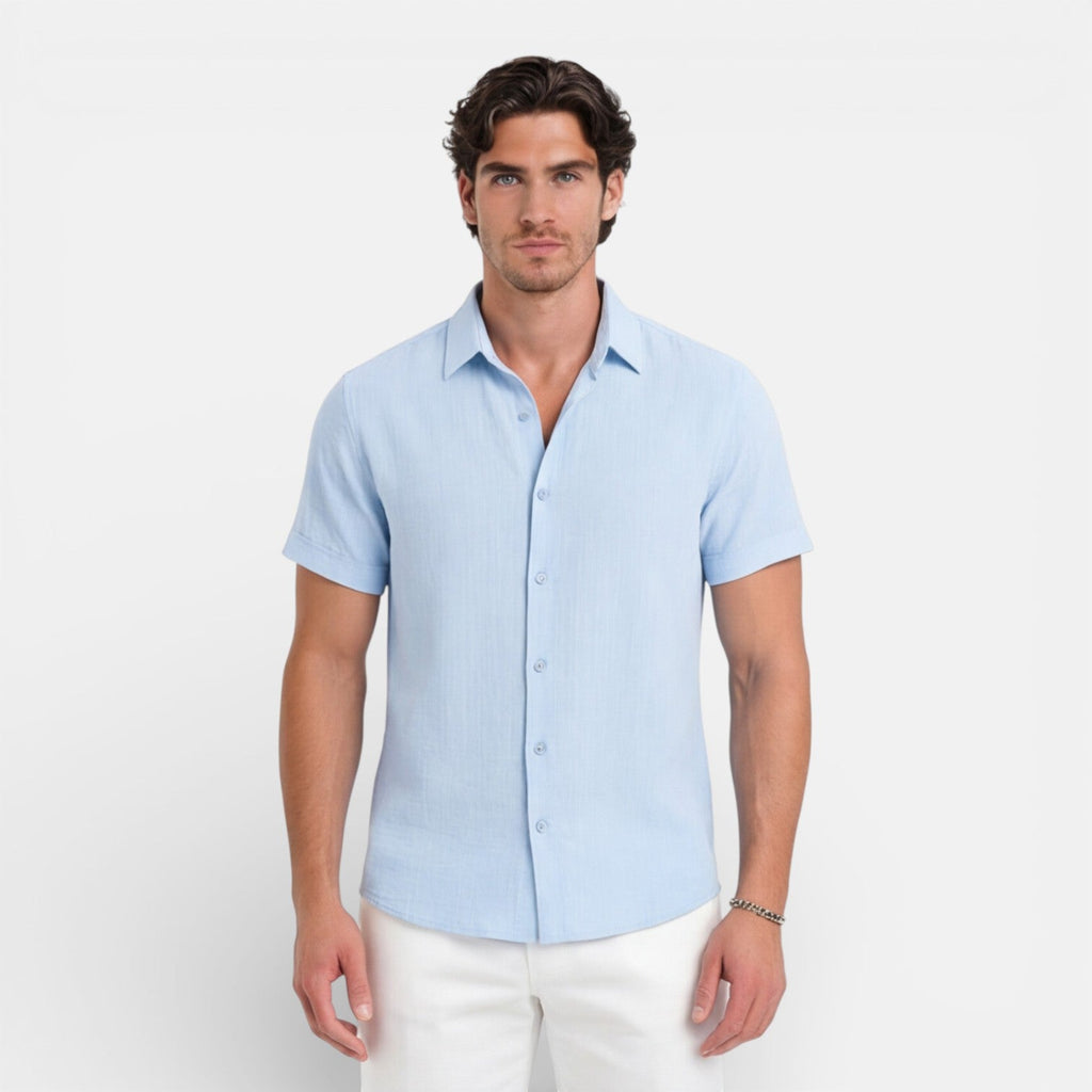 Men's Linen Cotton Blend Short Sleeve Shirt - Breathable Summer Wear