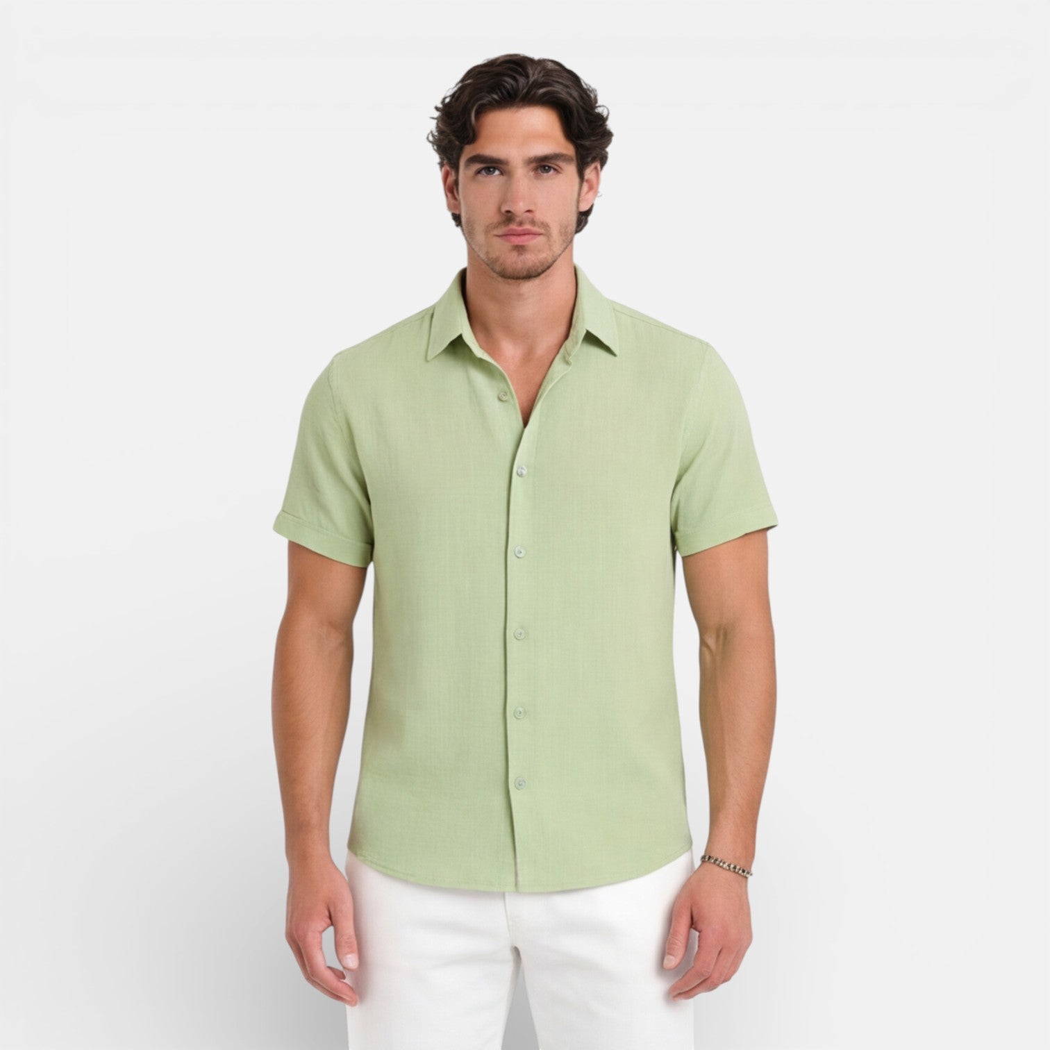 Men's Linen Cotton Blend Short Sleeve Shirt - Breathable Summer Wear