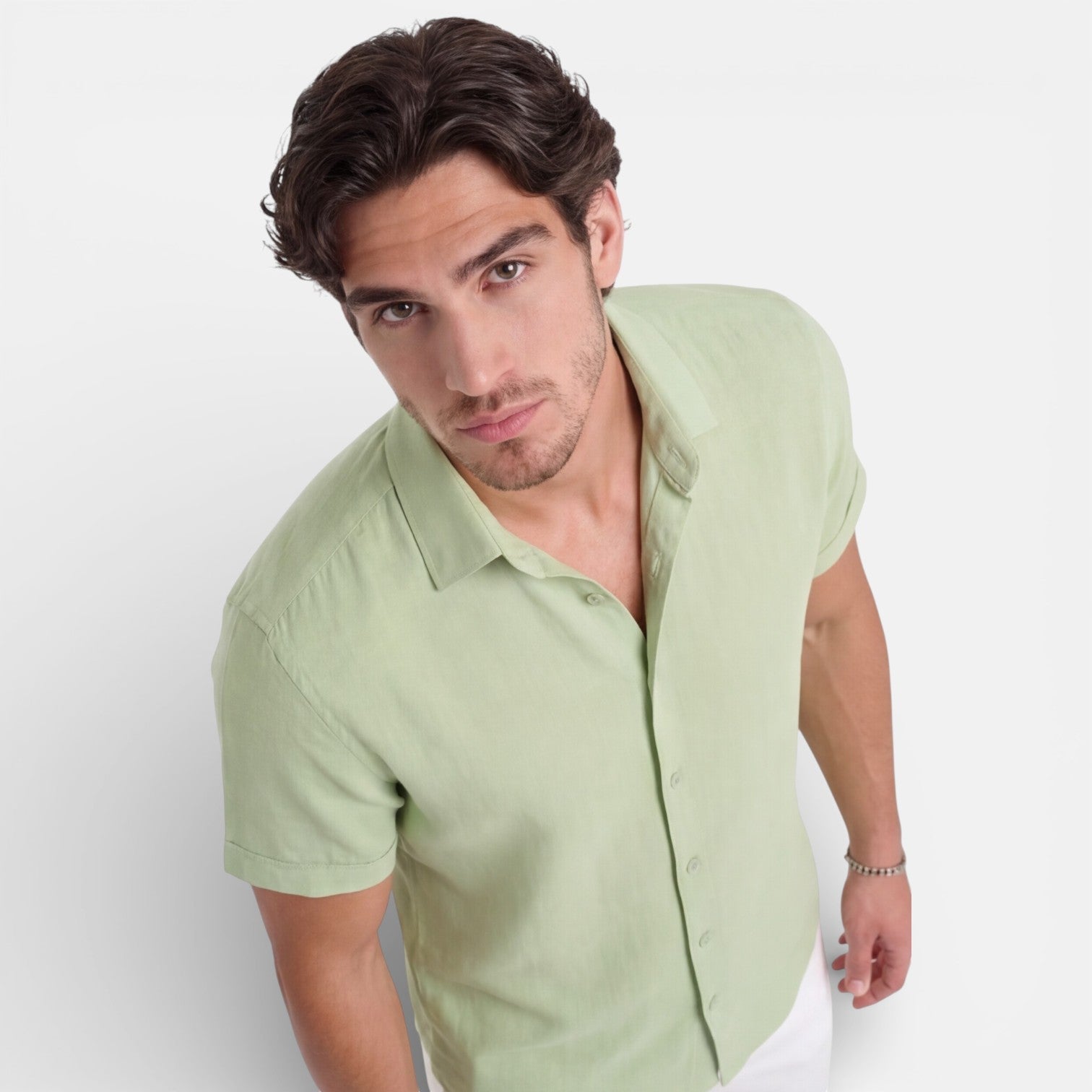 Men's Linen Cotton Blend Short Sleeve Shirt - Breathable Summer Wear