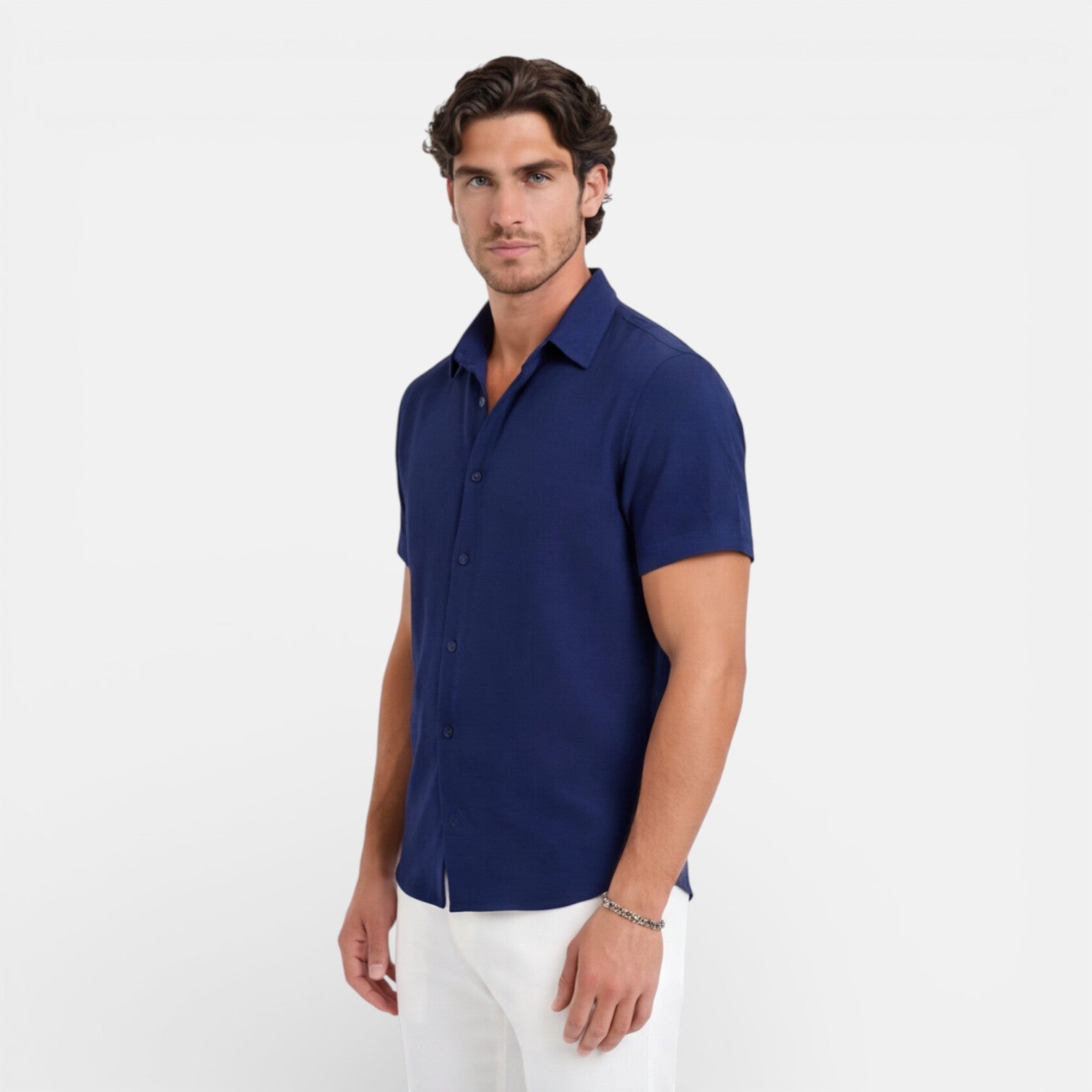Men's Linen Cotton Blend Short Sleeve Shirt - Breathable Summer Wear