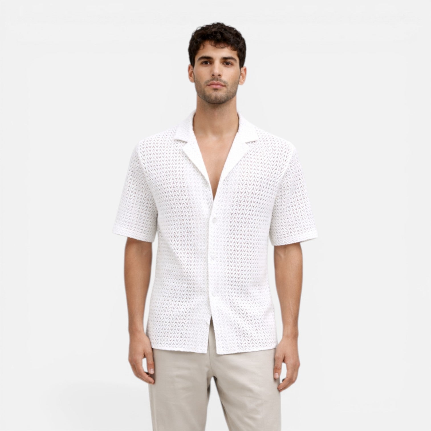 Men's Short Sleeve Knit Shirt | Breathable Summer Button-Up Top