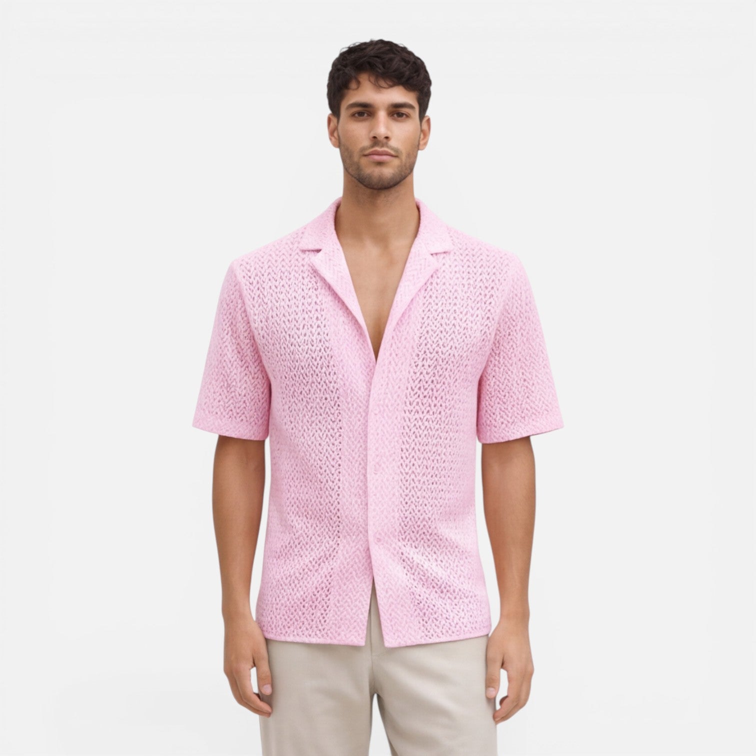 Men's Short Sleeve Knit Shirt | Breathable Summer Button-Up Top