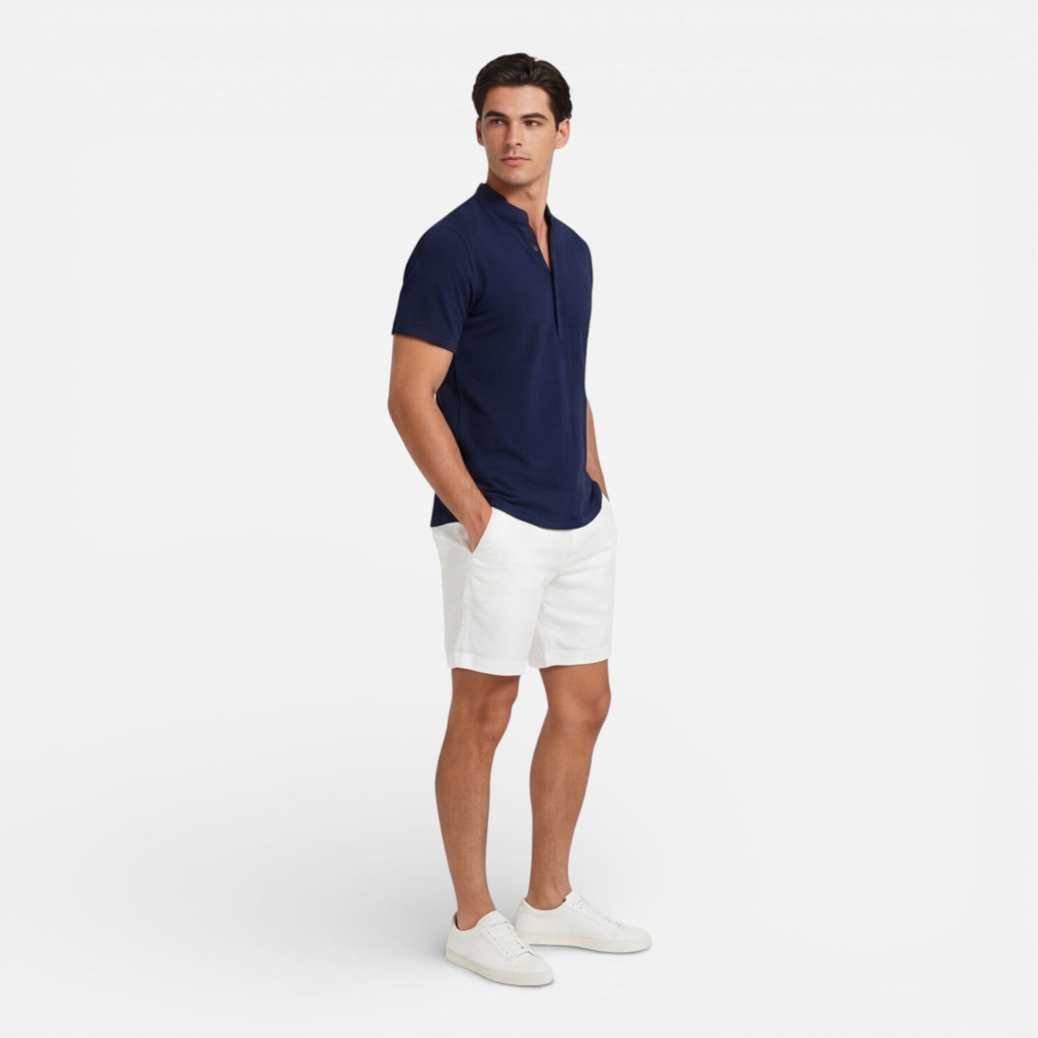 Men's Slim Fit Cotton Short Sleeve Henley Shirt for Casual Summer Wear