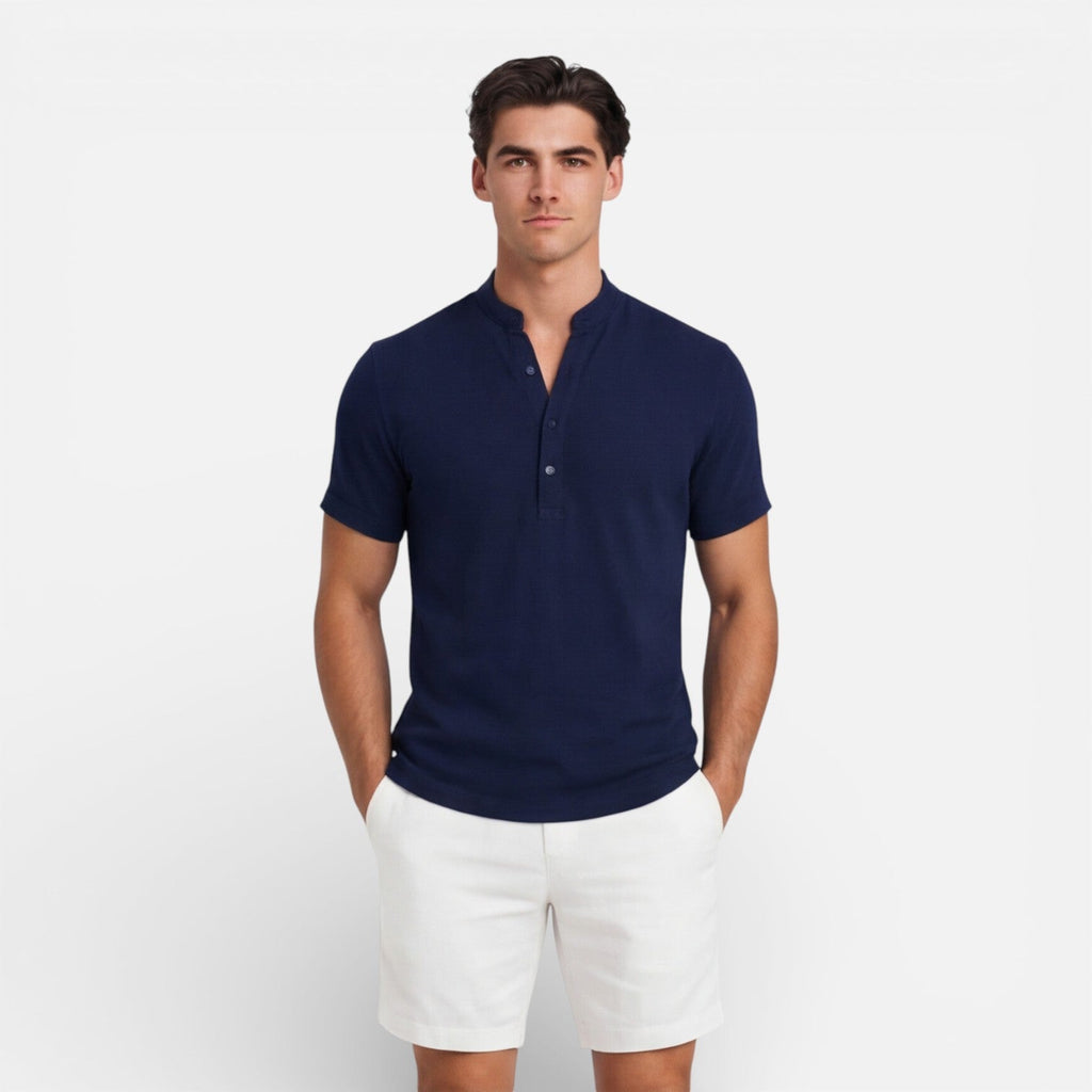 Men's Slim Fit Cotton Short Sleeve Henley Shirt for Casual Summer Wear