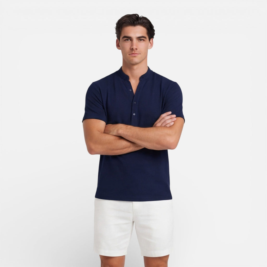 Men's Slim Fit Cotton Short Sleeve Henley Shirt for Casual Summer Wear