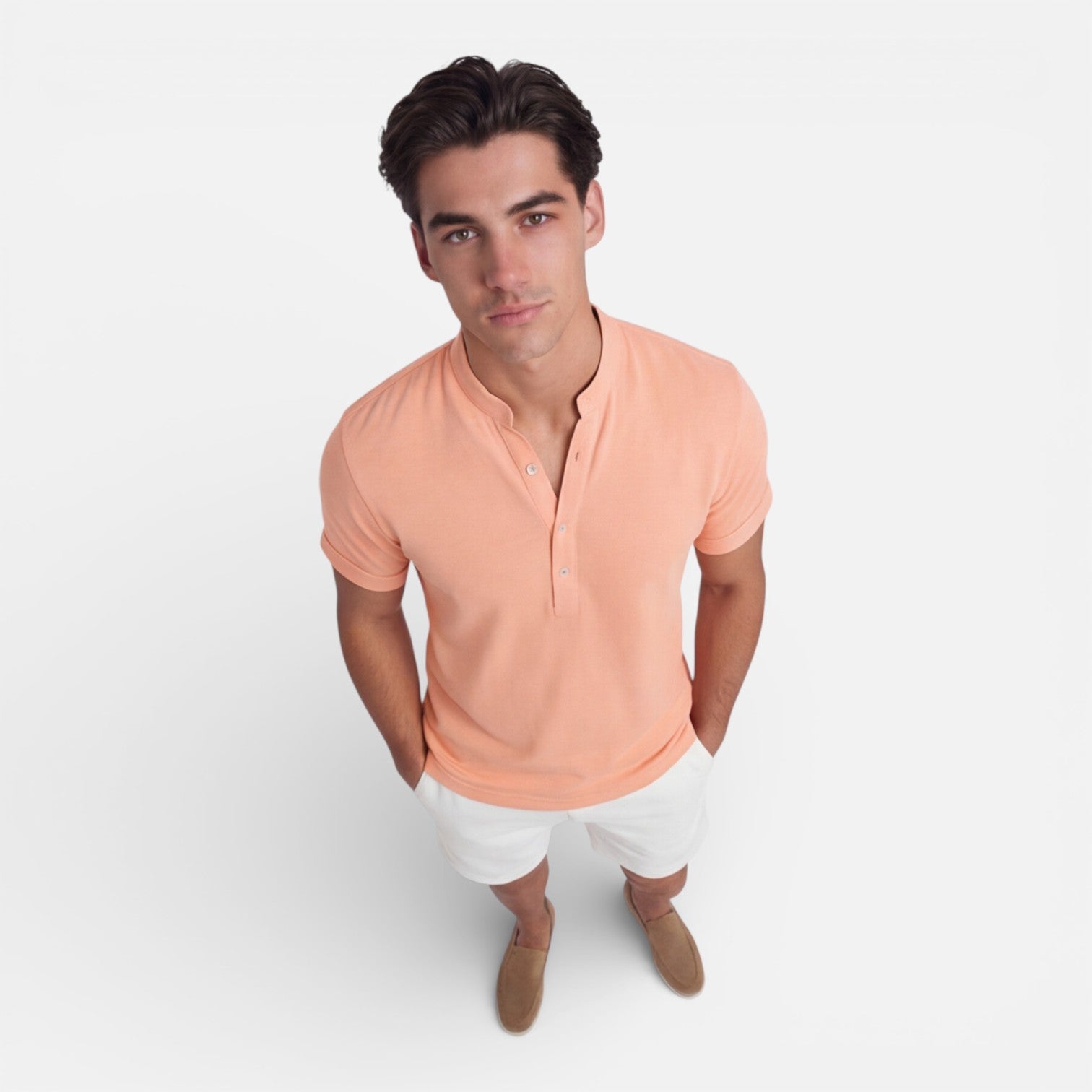 Men's Slim Fit Cotton Short Sleeve Henley Shirt for Casual Summer Wear