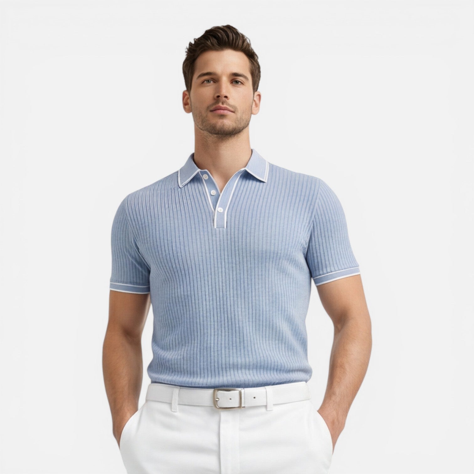 Men's Slim Fit Knit Polo Shirt | Breathable Summer Classic for Casual Wear
