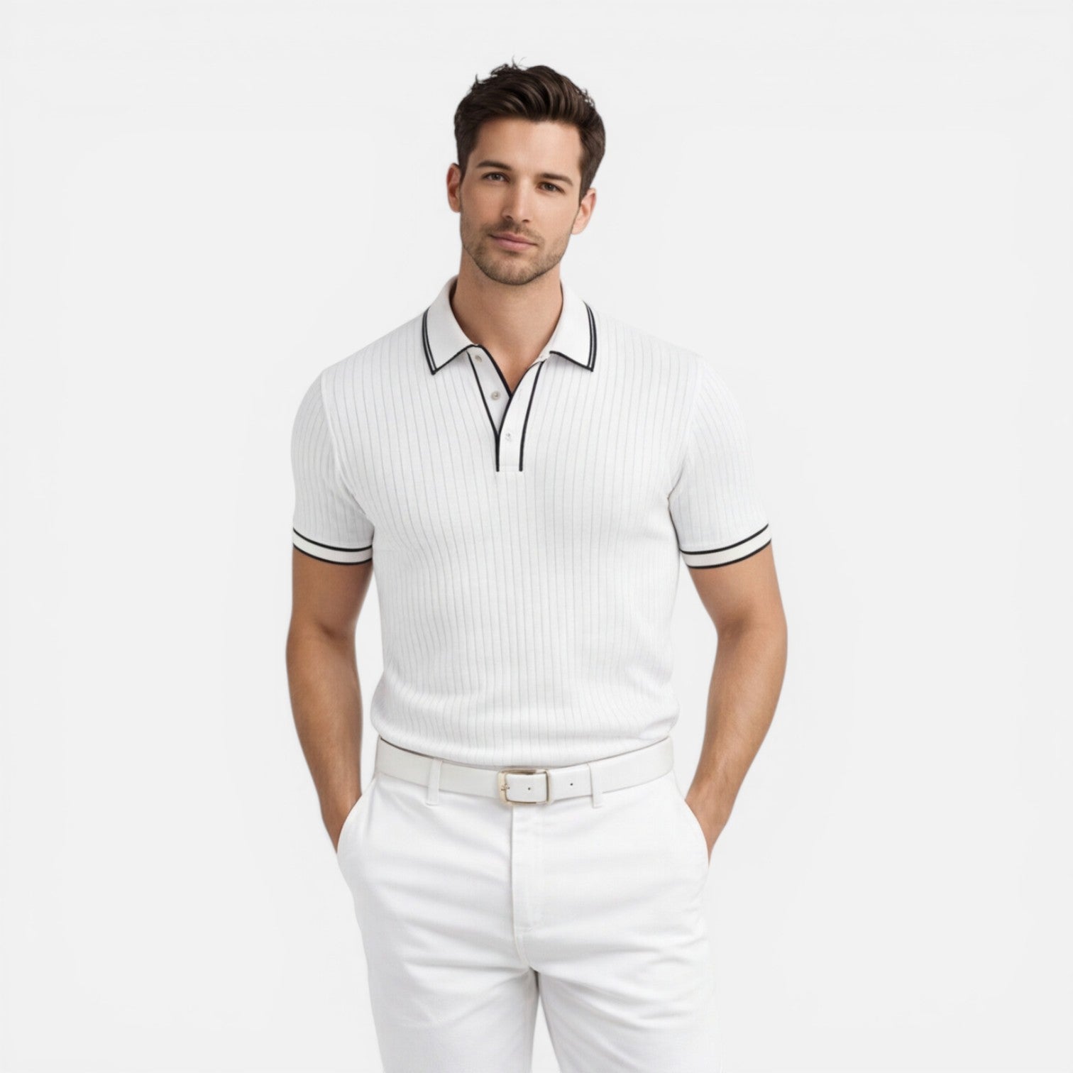Men's Slim Fit Knit Polo Shirt | Breathable Summer Classic for Casual Wear